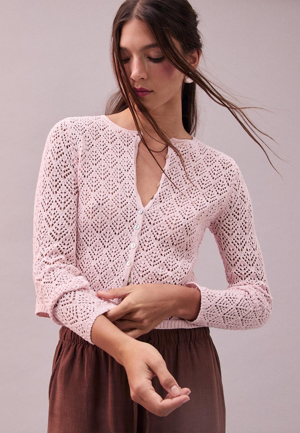 Cutwork buttoned cardigan