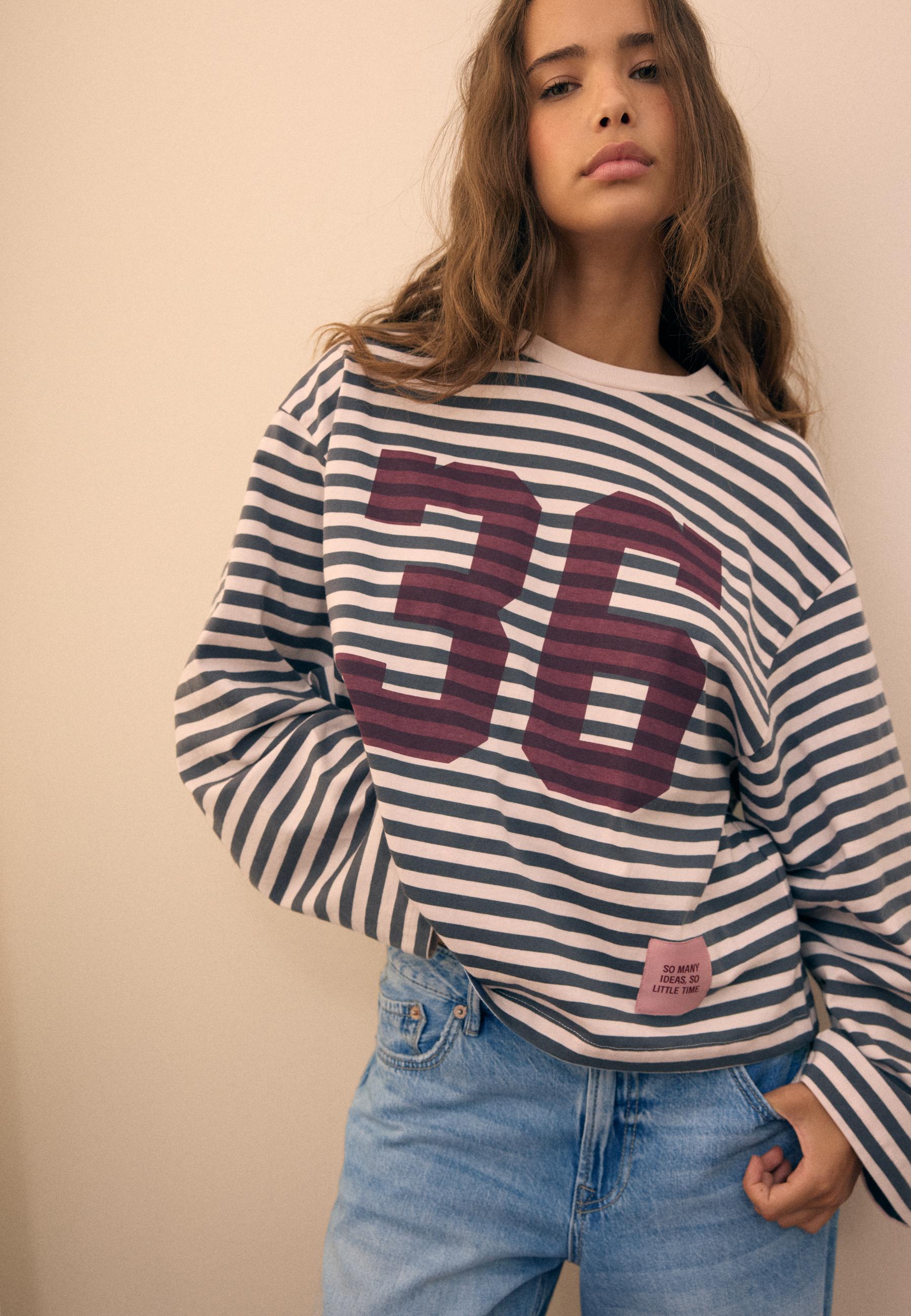 Striped printed long sleeve T-shirt — Dark grey