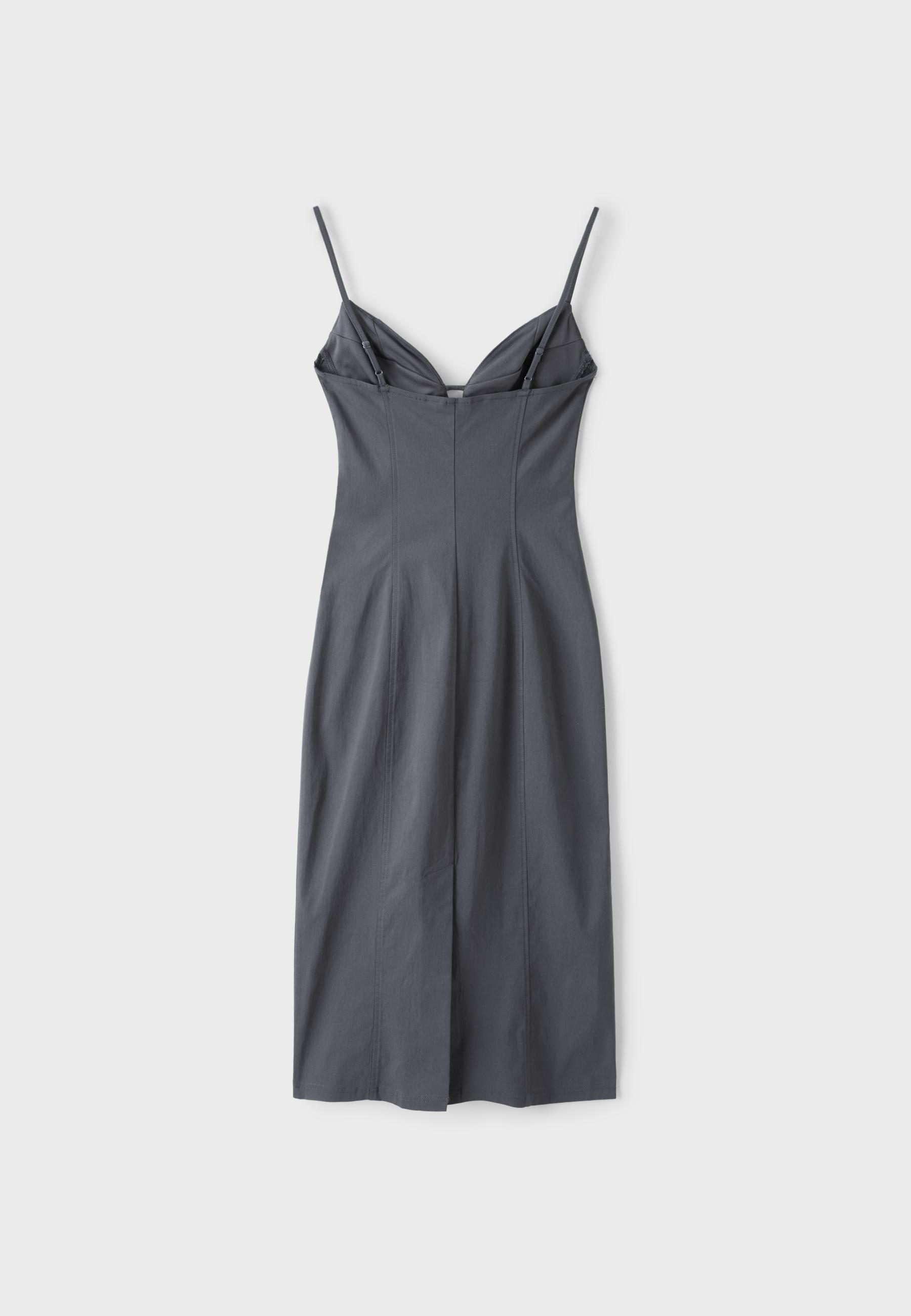 Bengaline midi dress with straps — Dark grey