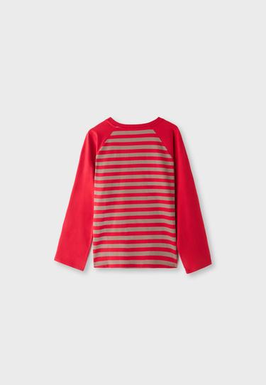 Striped raglan sleeve T-shirt — Red 8