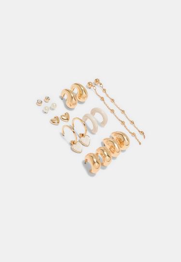 Set of 9 heart and hoop earrings — White 3