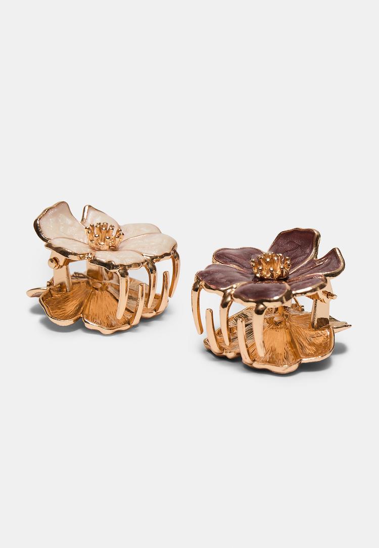 Stradivarius Σετ 2 Τσιμπιδάκια Μαλλιών Λουλούδι Σμάλτο Λευκό Os φωτογραφία