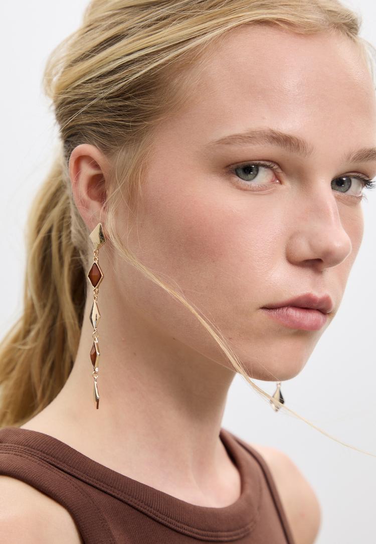 set van 2 lange ruitvormige oorhangers