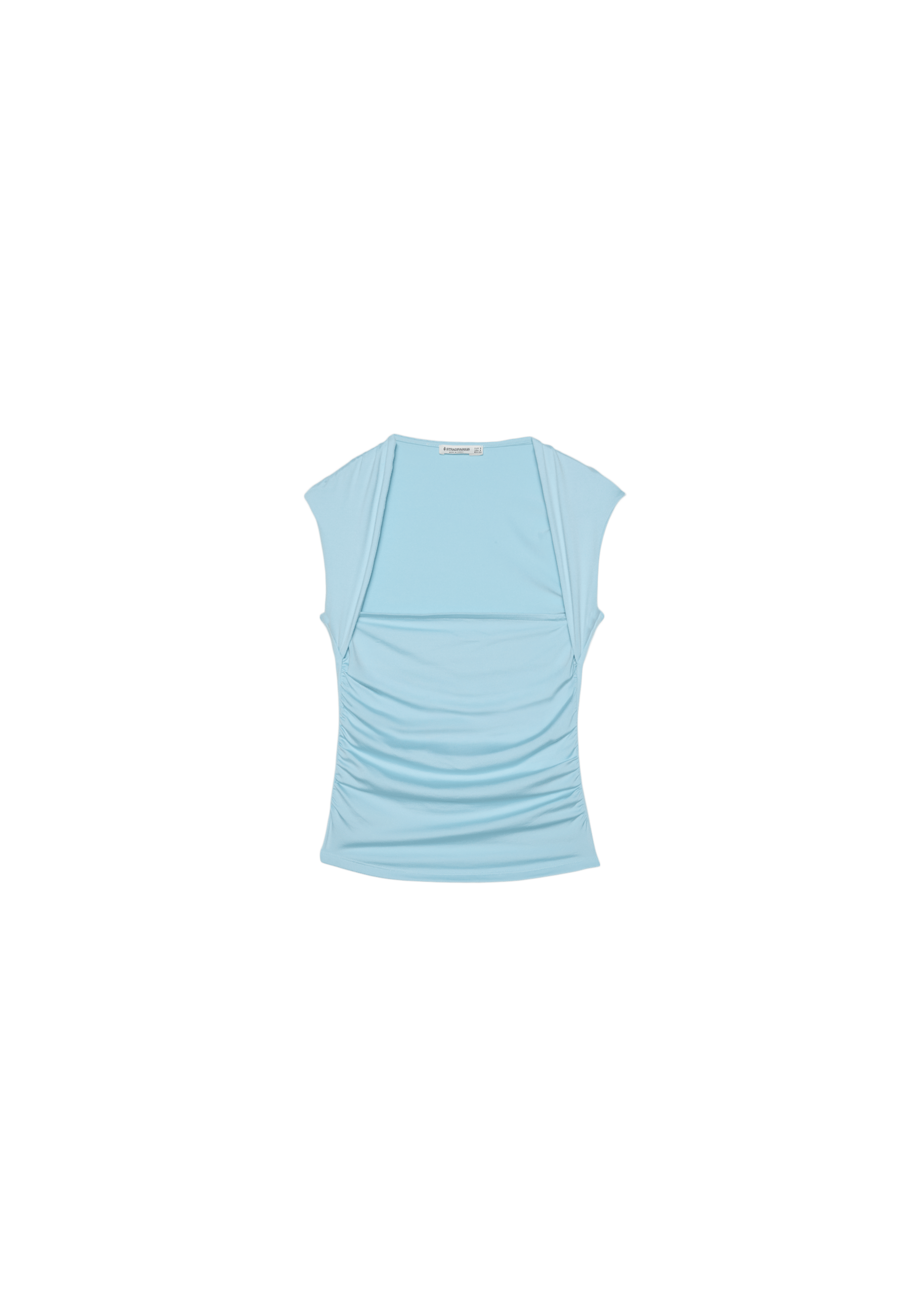Polyamide Ruched Square Neck T-Shirt — Turquoise