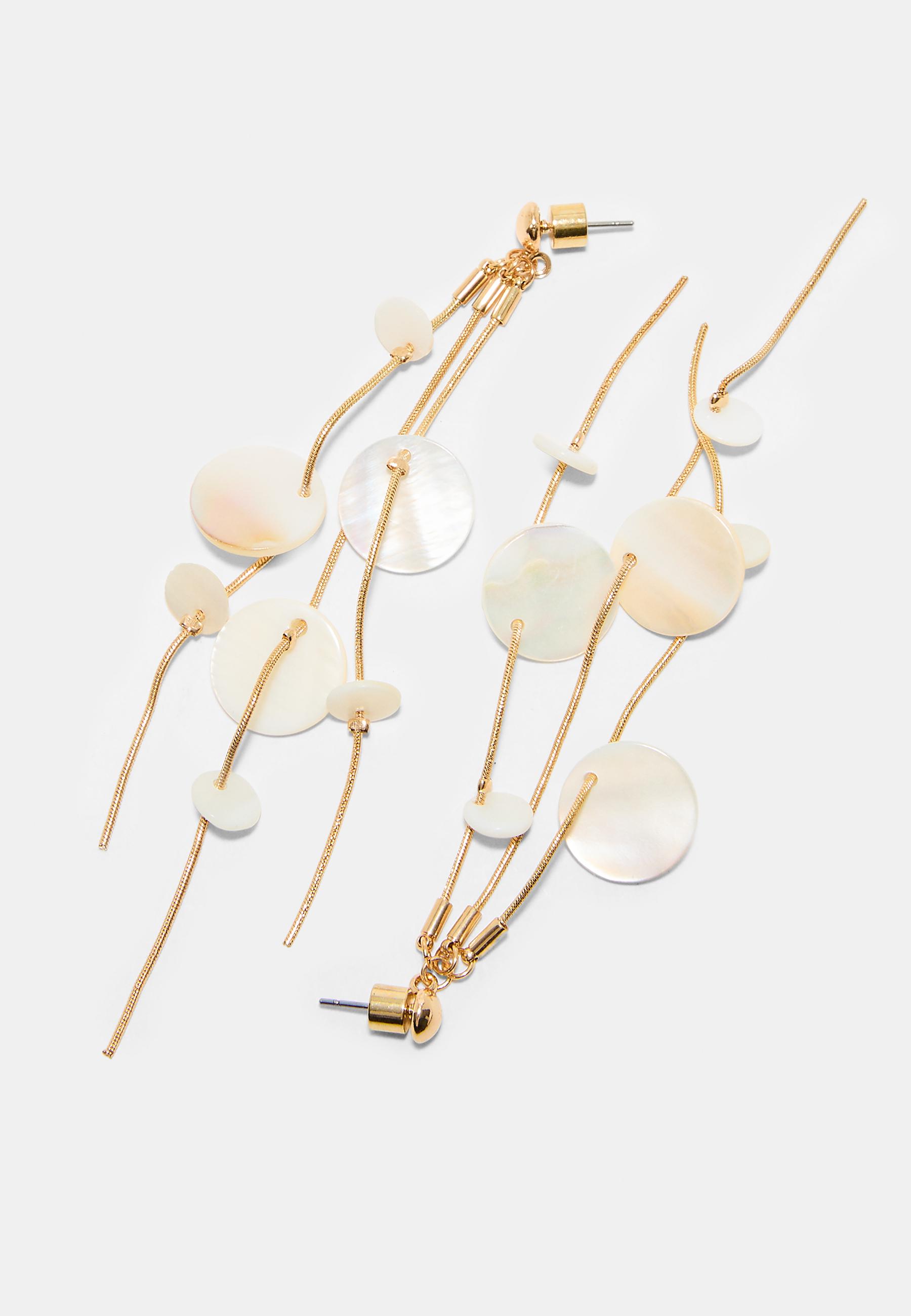 Mother-of-pearl effect dangle earrings — Gold