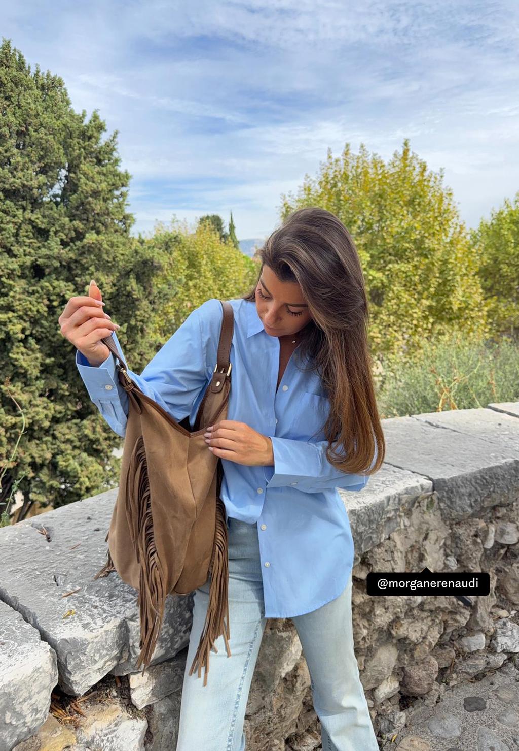 Bolso efecto ante maxi flecos