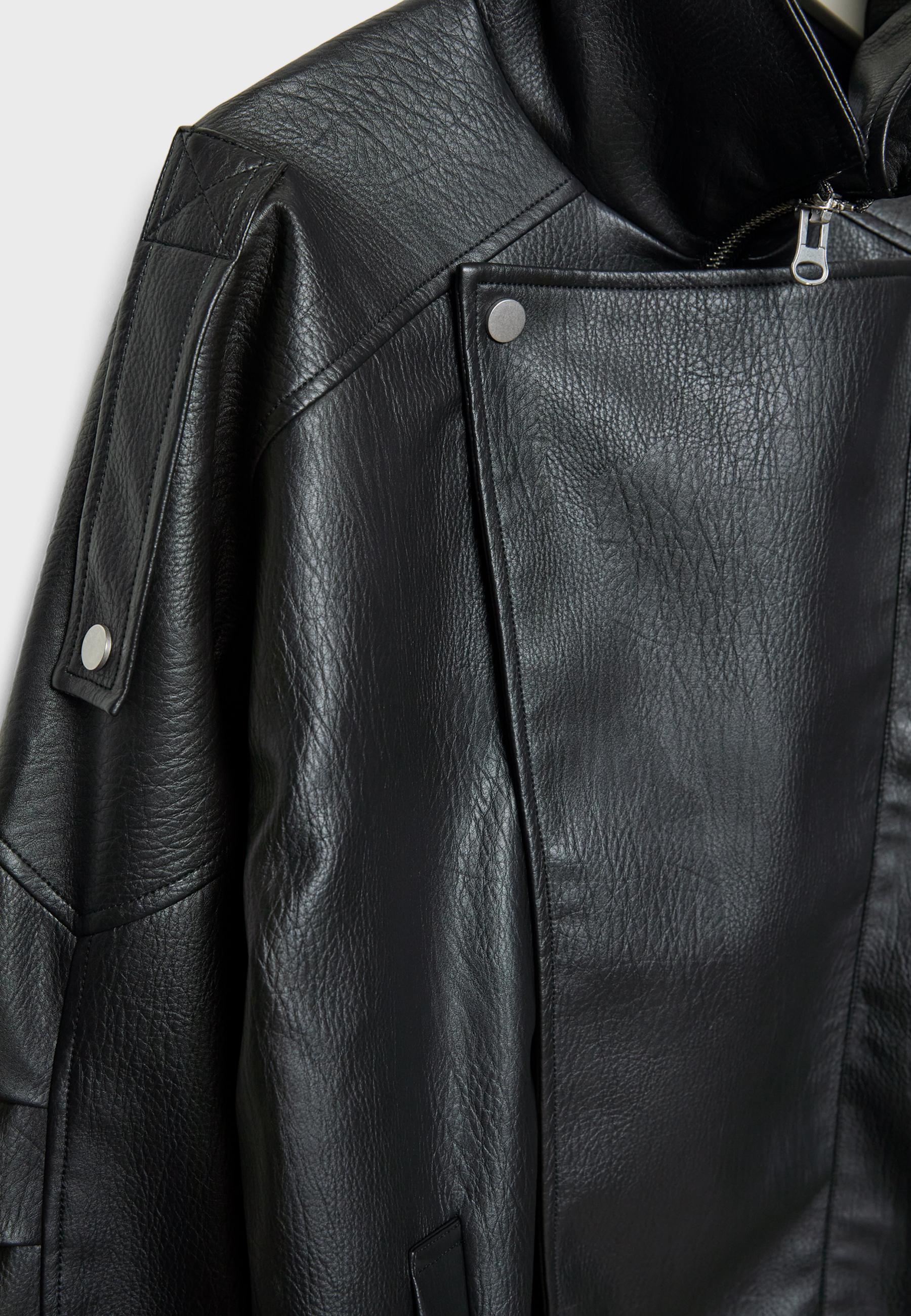 Oversize faux leather lapel jacket - Women's fashion