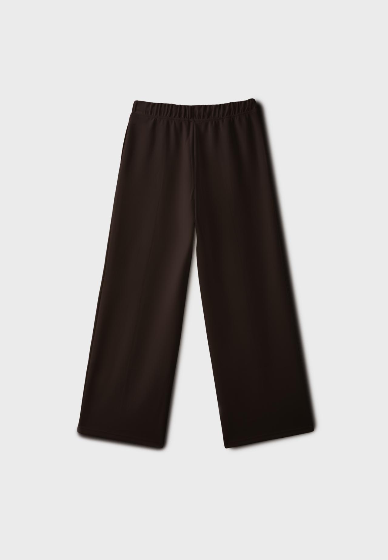 Soft-touch wide-leg jogger trousers with pin tuck — Brown
