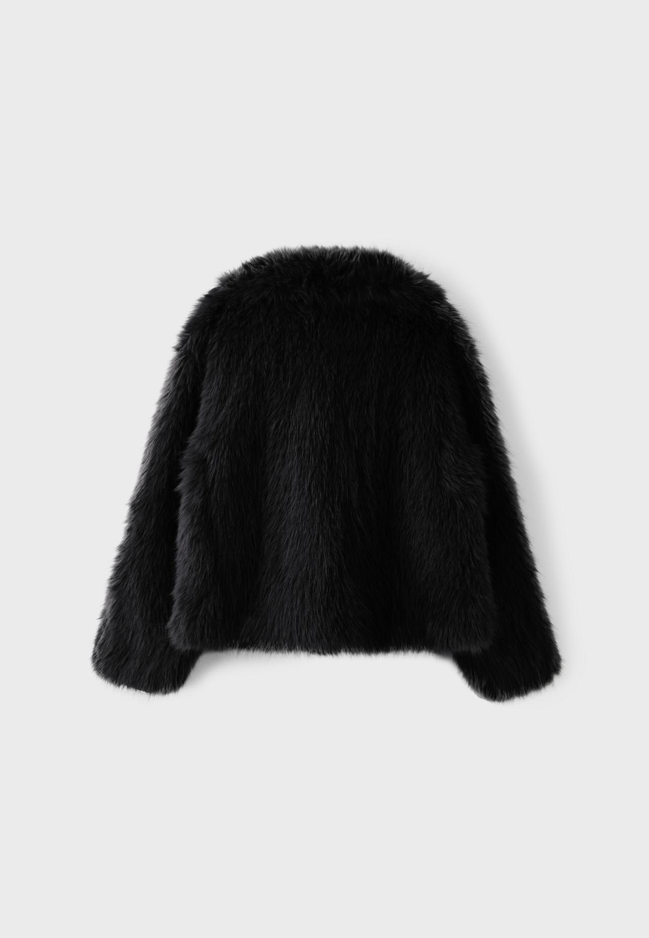 Basic high neck faux fur jacket — Black