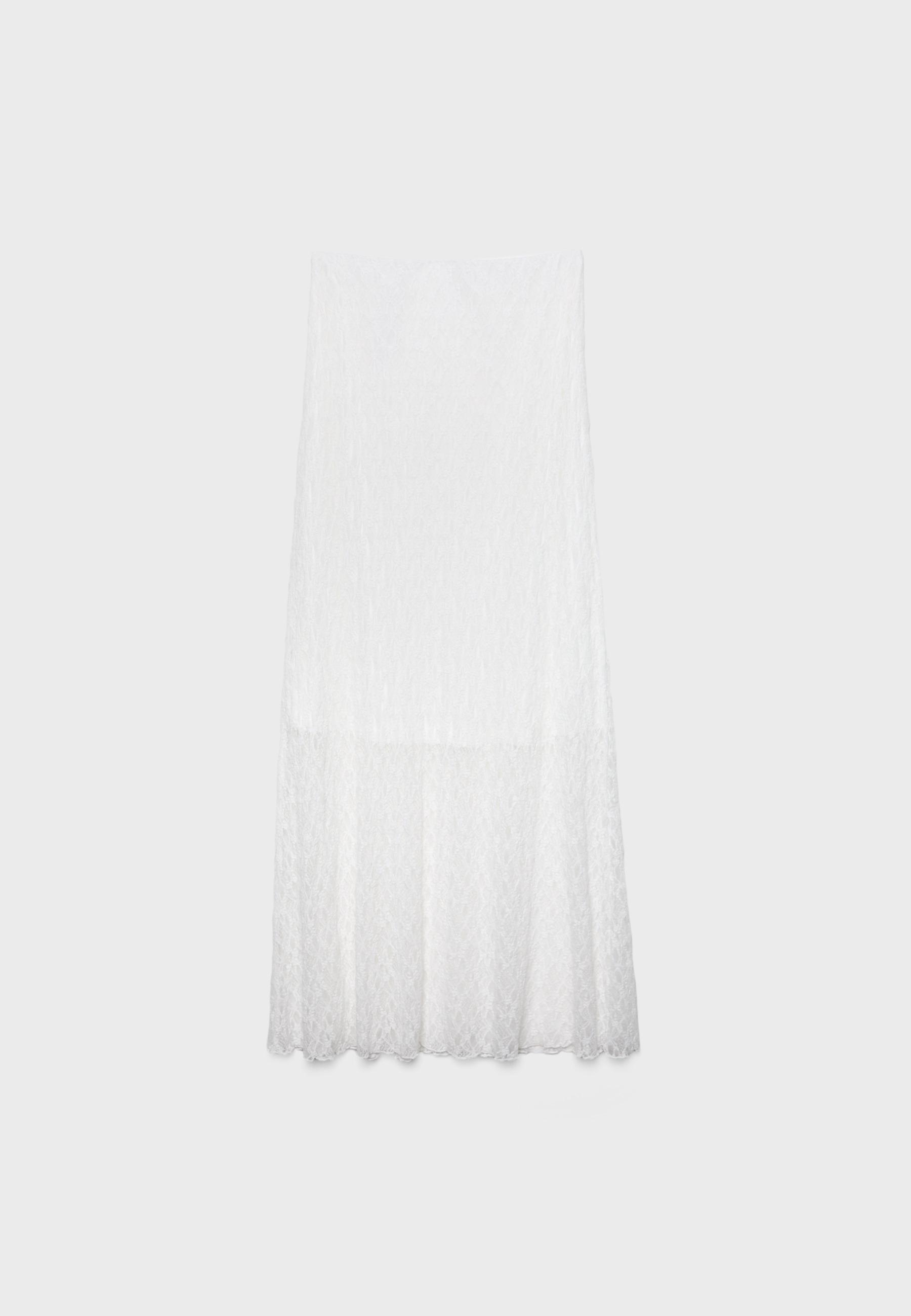 Gathered lace midi skirt — Ecru