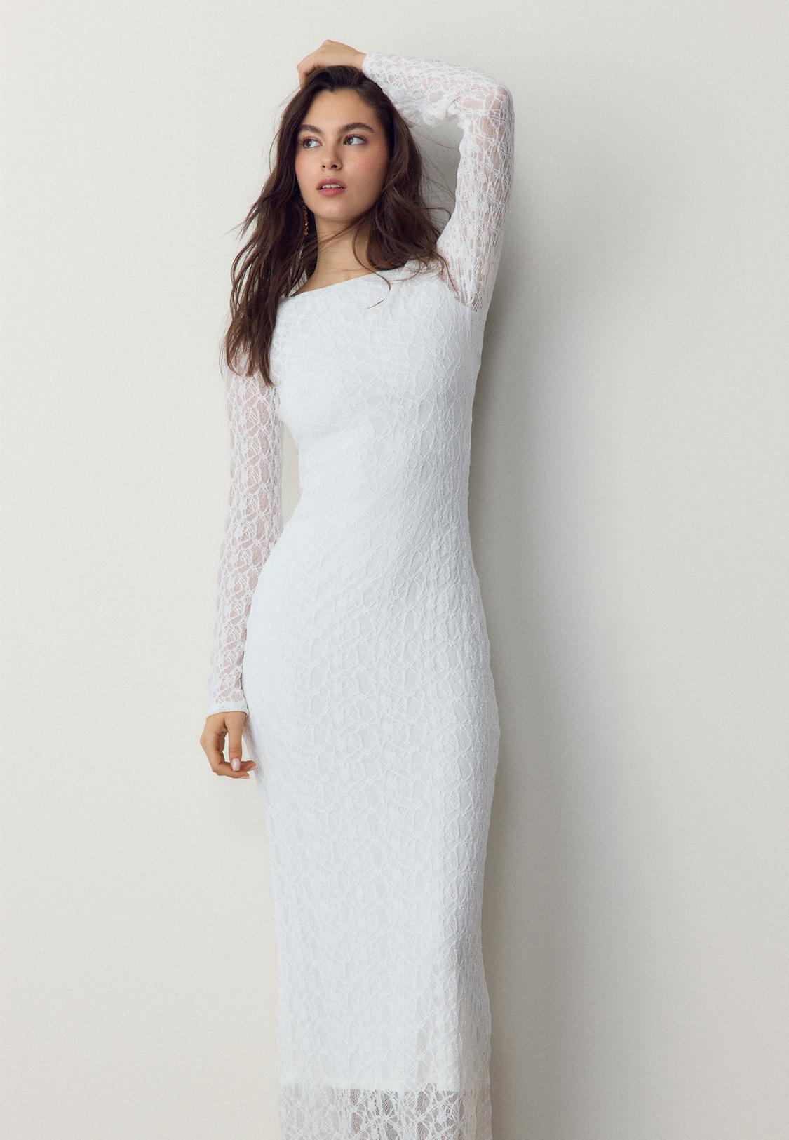 Long sleeve lace midi dress - Women's fashion | Stradivarius Saudi Arabia