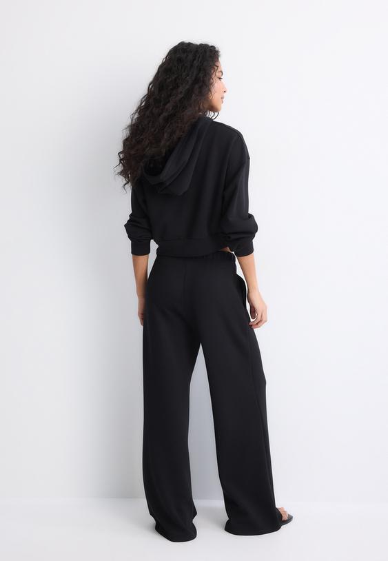 Stradivarius Pantaloni Jogger Largi Cu Nervură, Atingere Moale Negru L