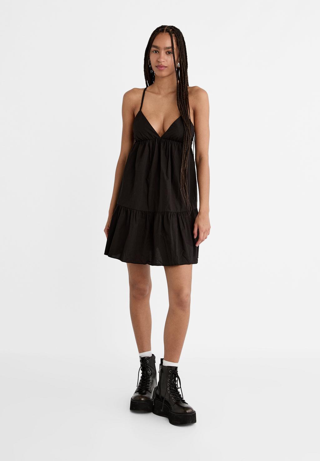 Short flowing poplin dress