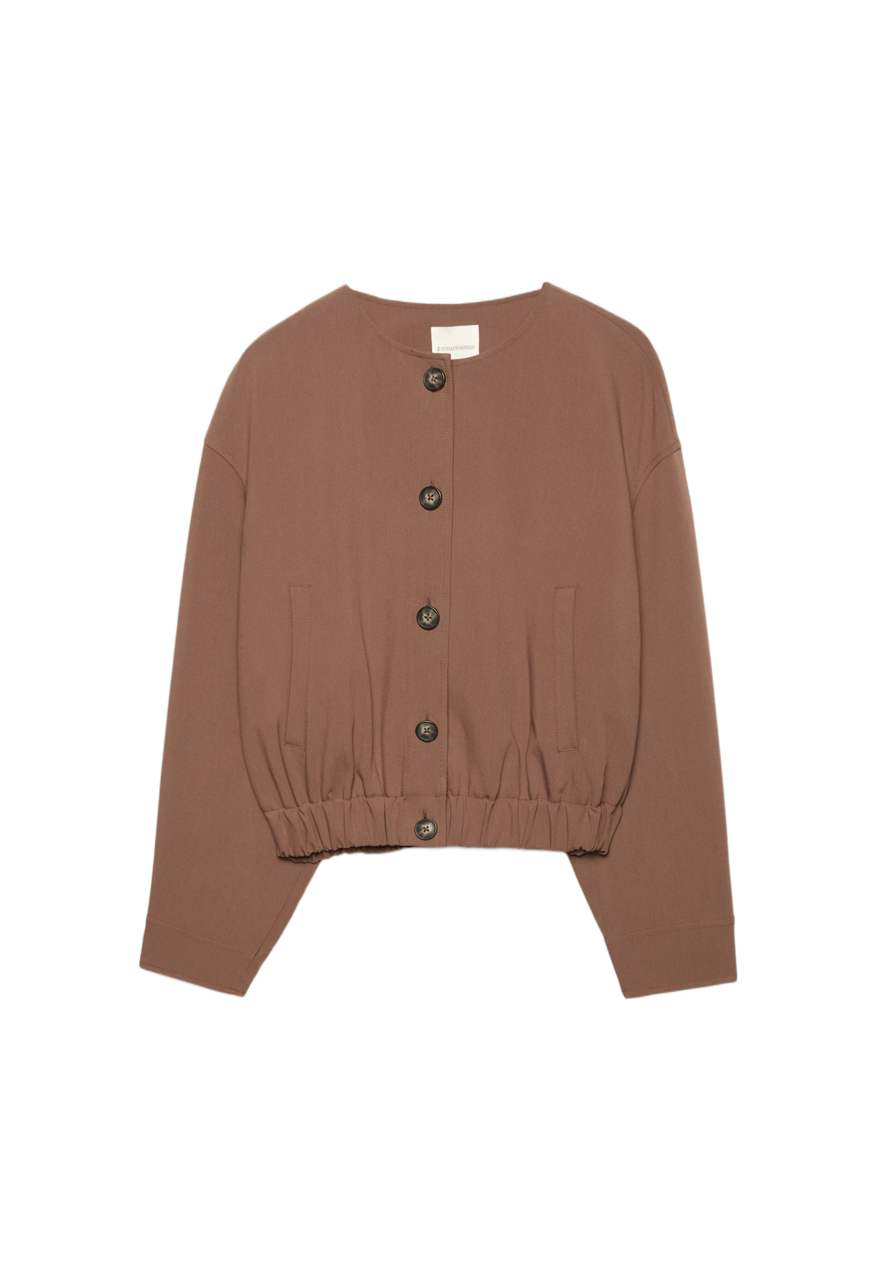 Puff sleeve round neck jacket — Brown