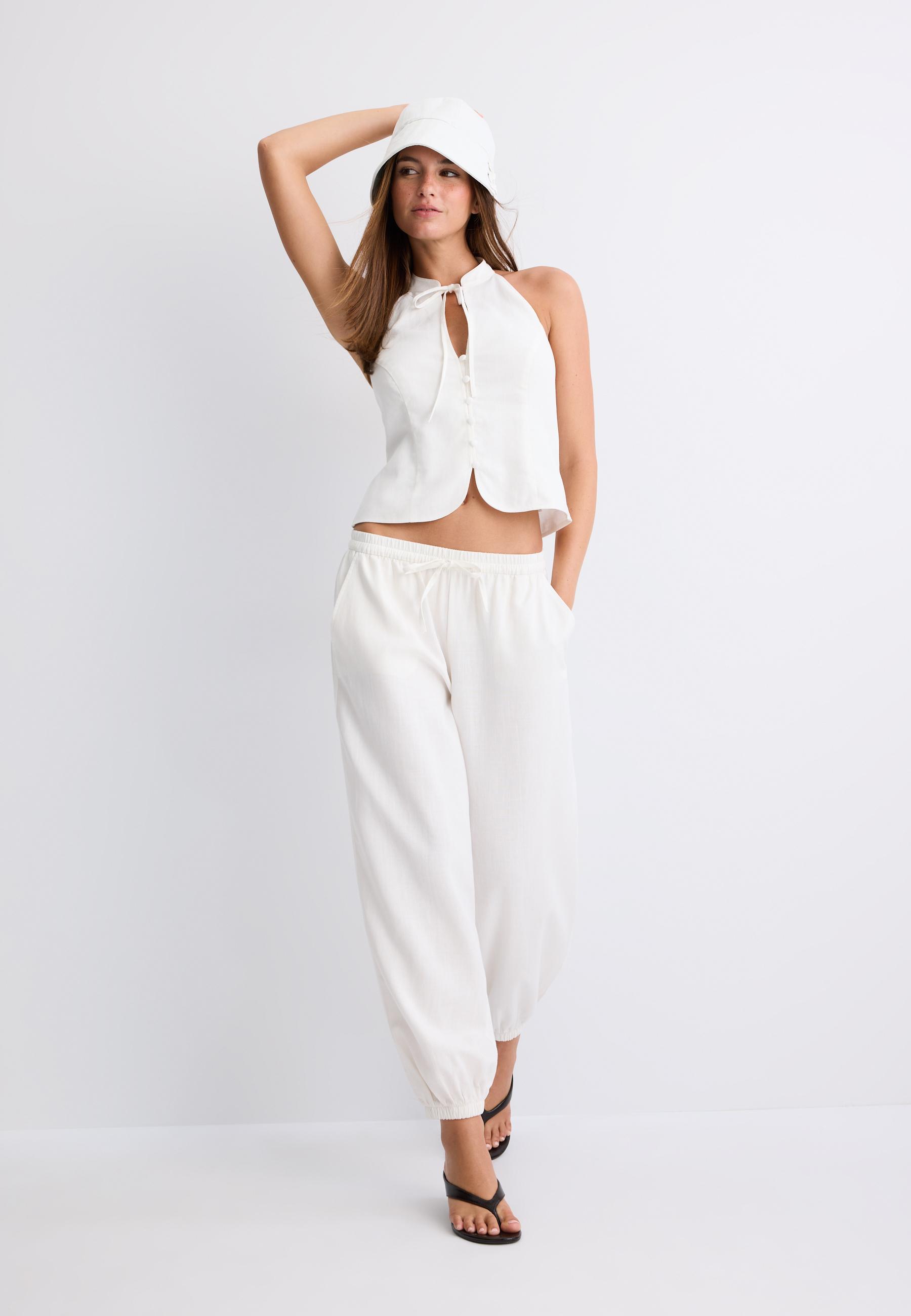 Stradivarius Keten efektli şalvar pantolon görsel 8