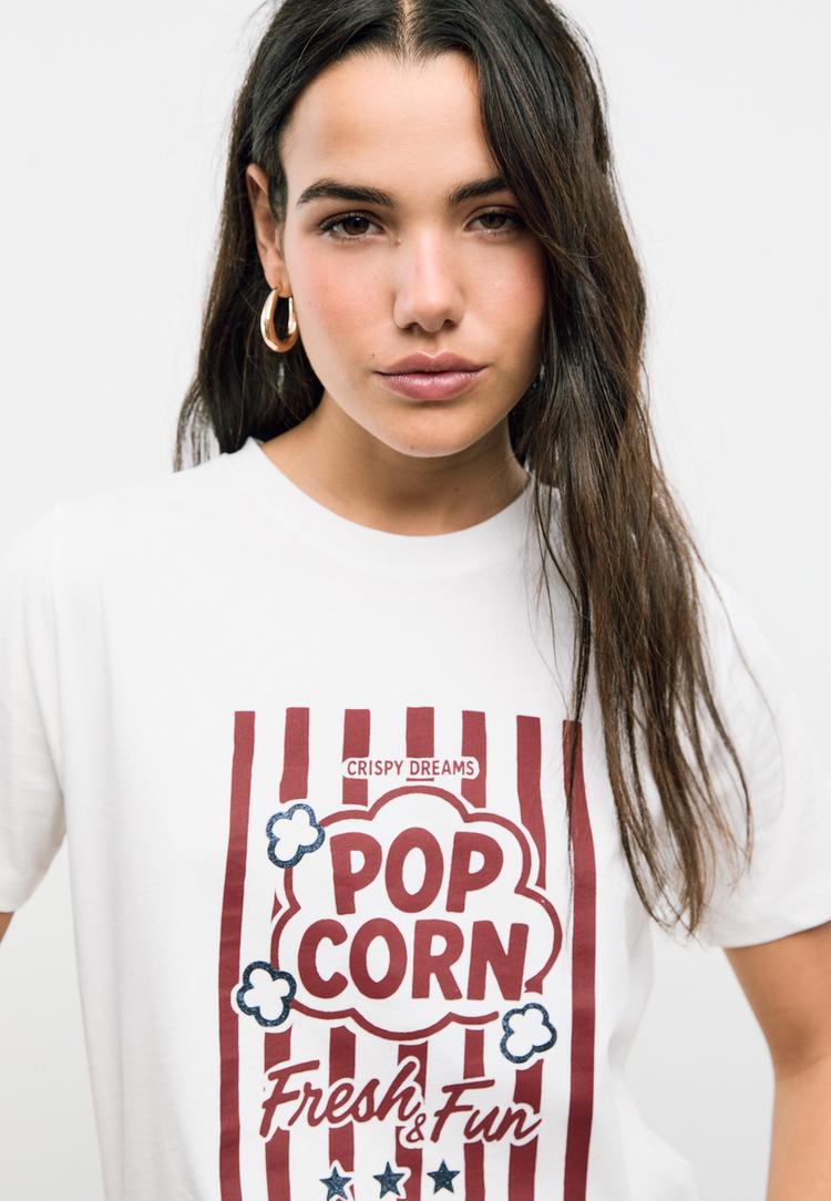 t shirt pop corn a paillettes