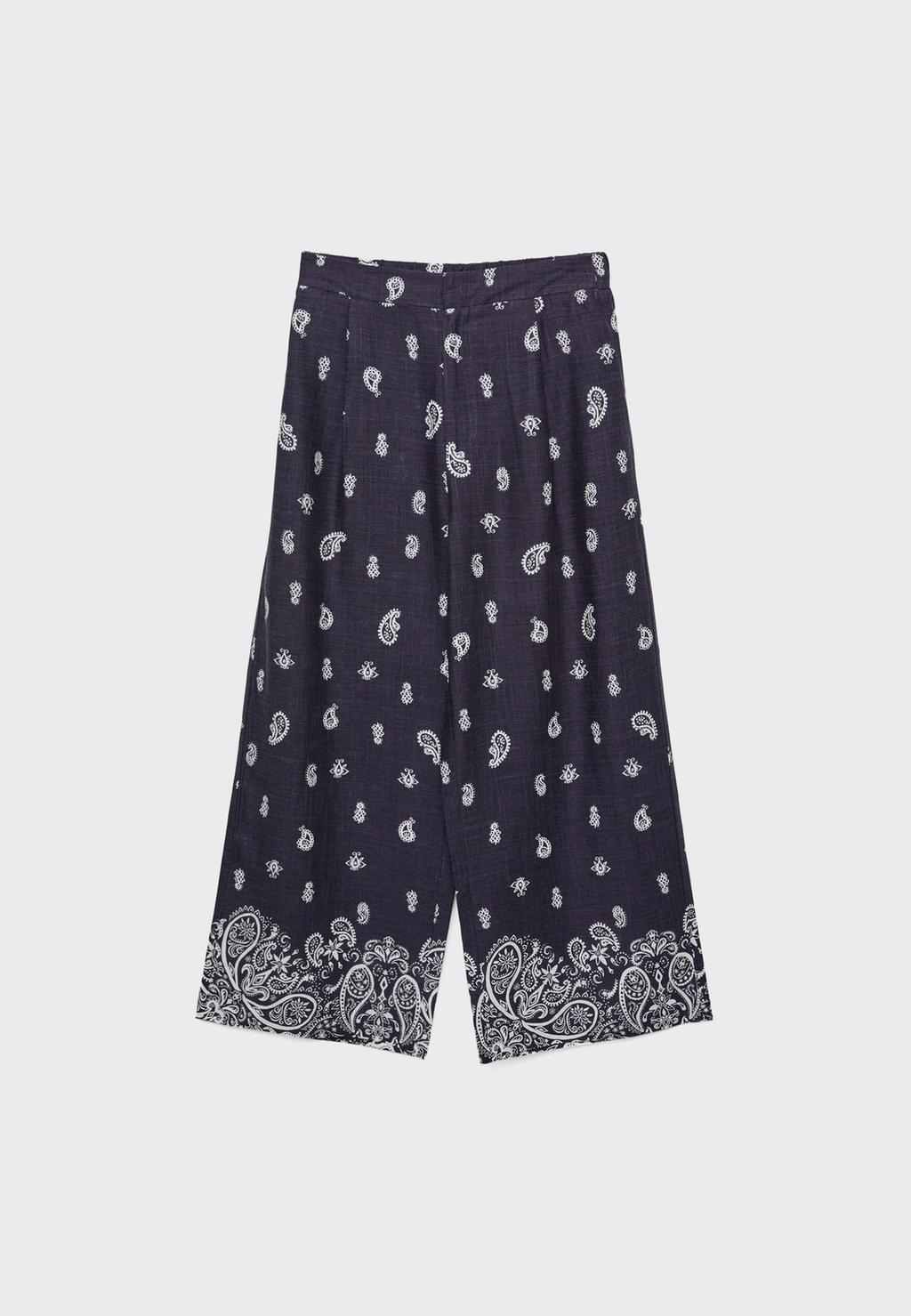 Printed linen culotte pants