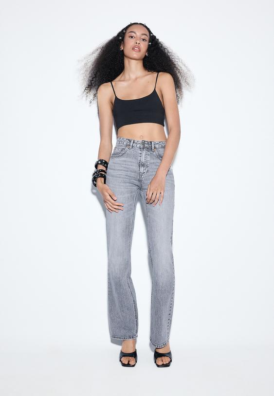 Stradivarius D98 Jean Straight Denim Gris Foncé Délavé 36