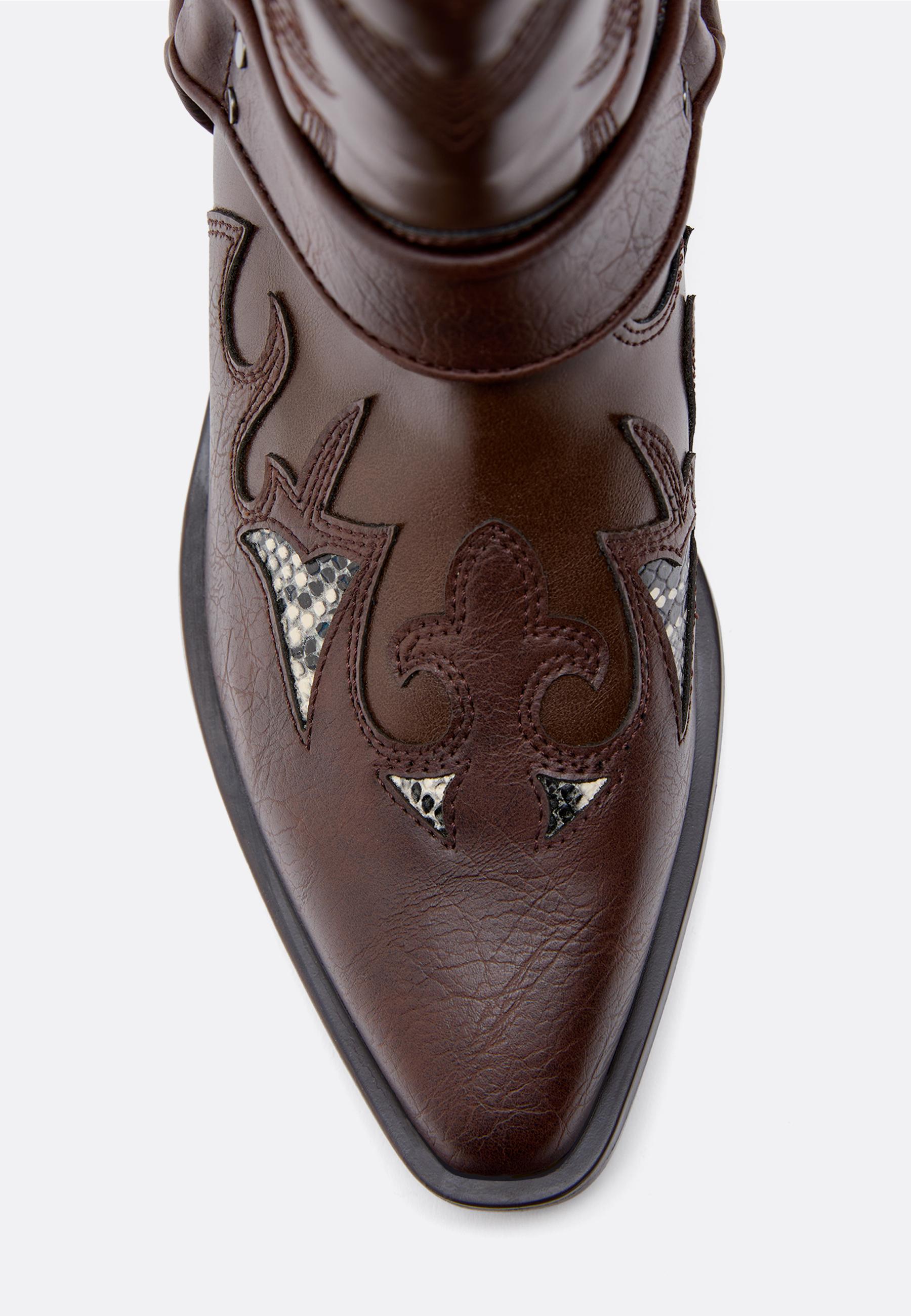 Cowboy boots with animal print detail — BROWN