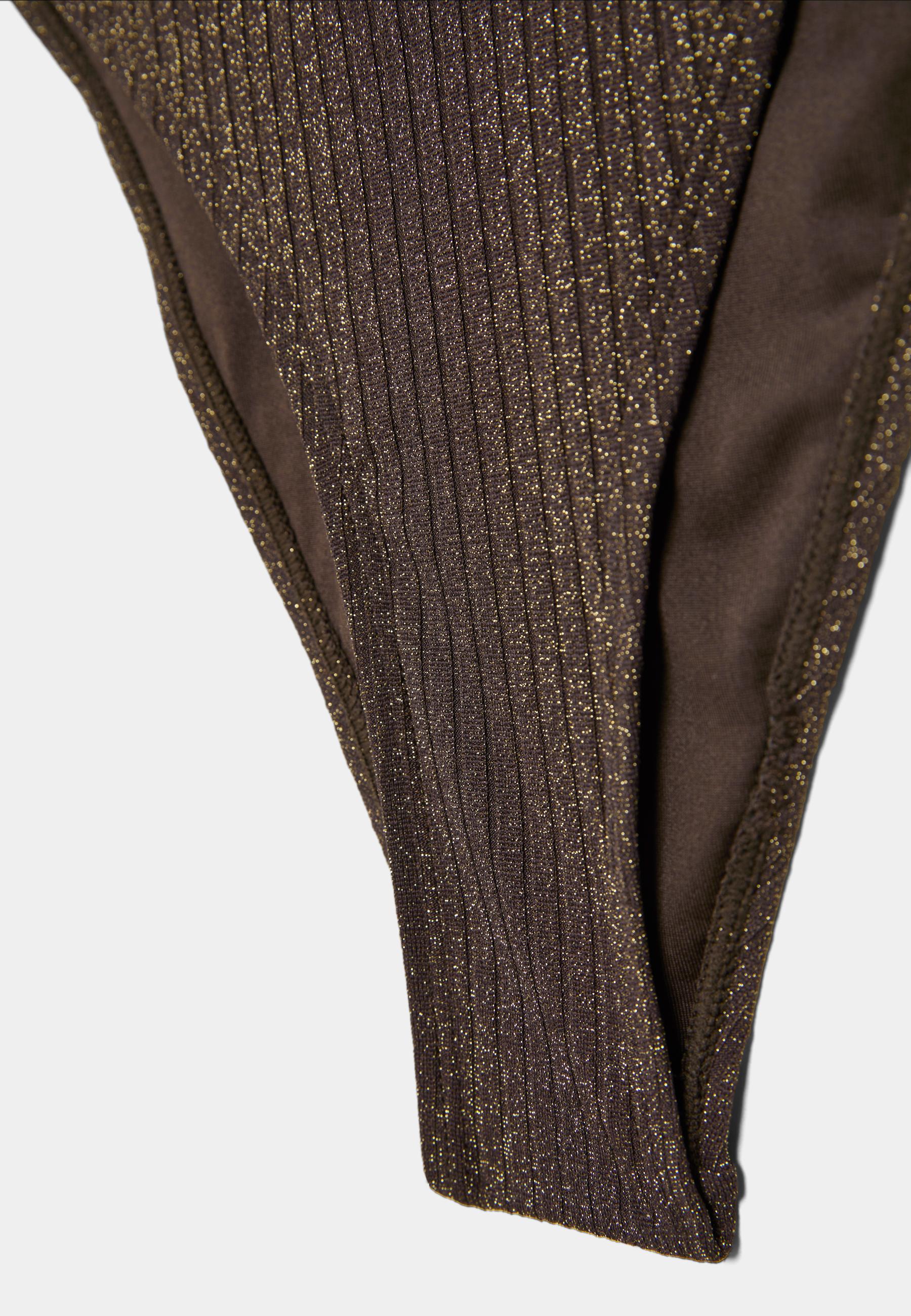 Ribbed Brazilian bikini briefs with glitter thread — Brown