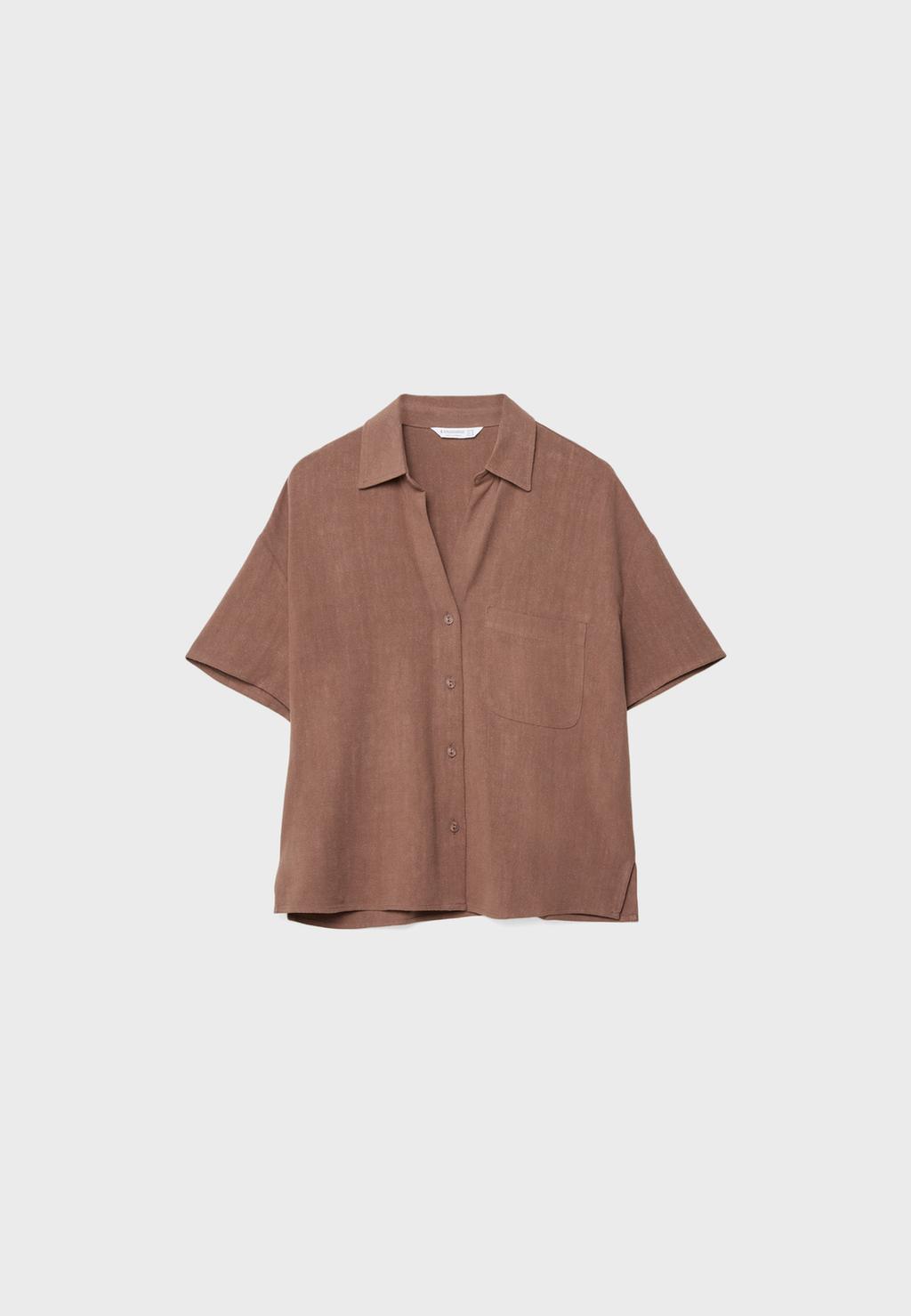 Camicia a maniche corte in misto lino
