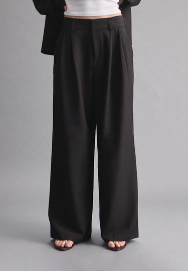 Wide-leg smart trousers with adjustable buttons — Black 3
