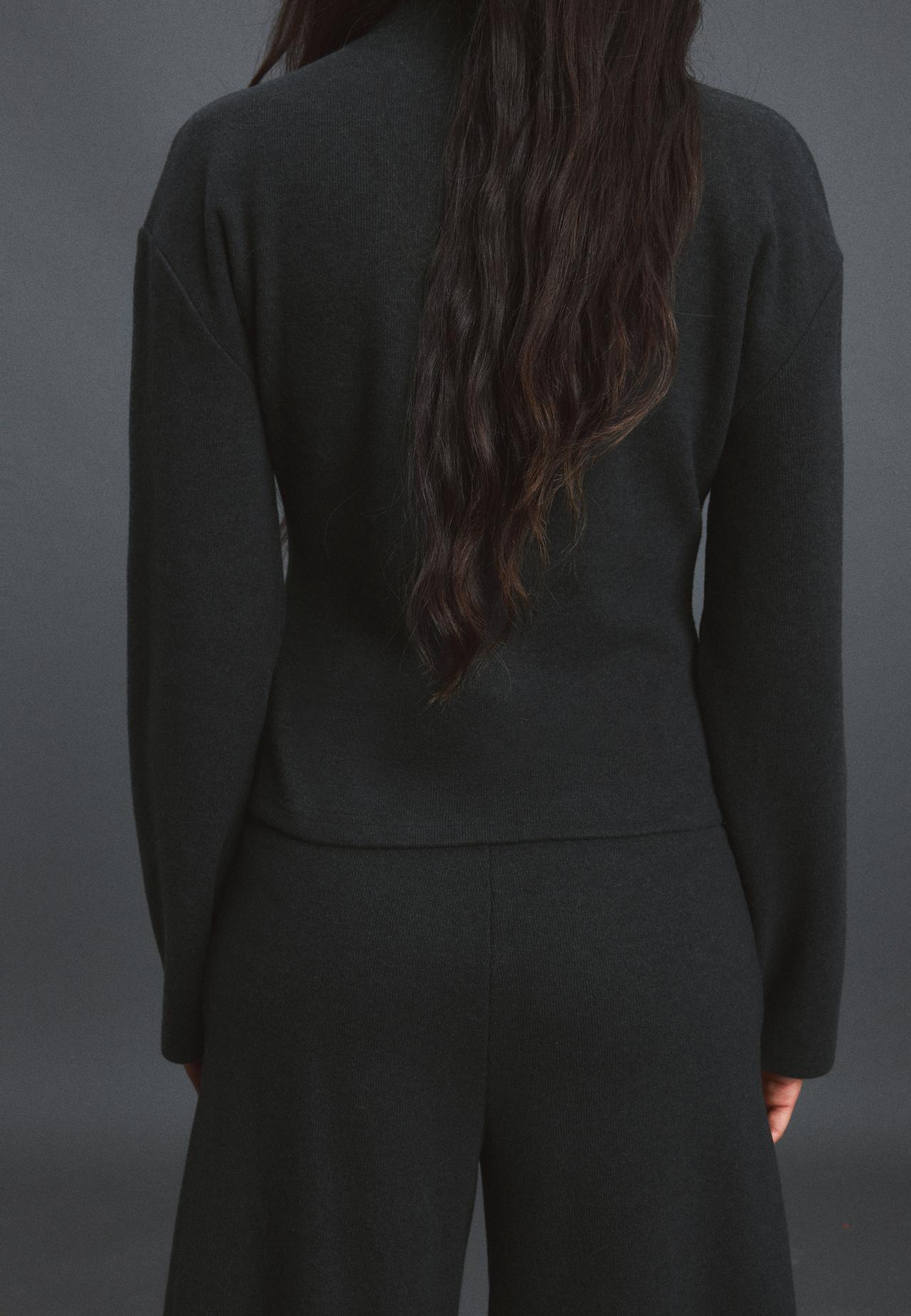 Stand collar knit cardigan — Dark grey