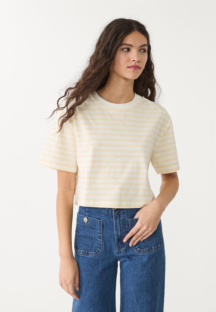 camiseta crop algodon rayas