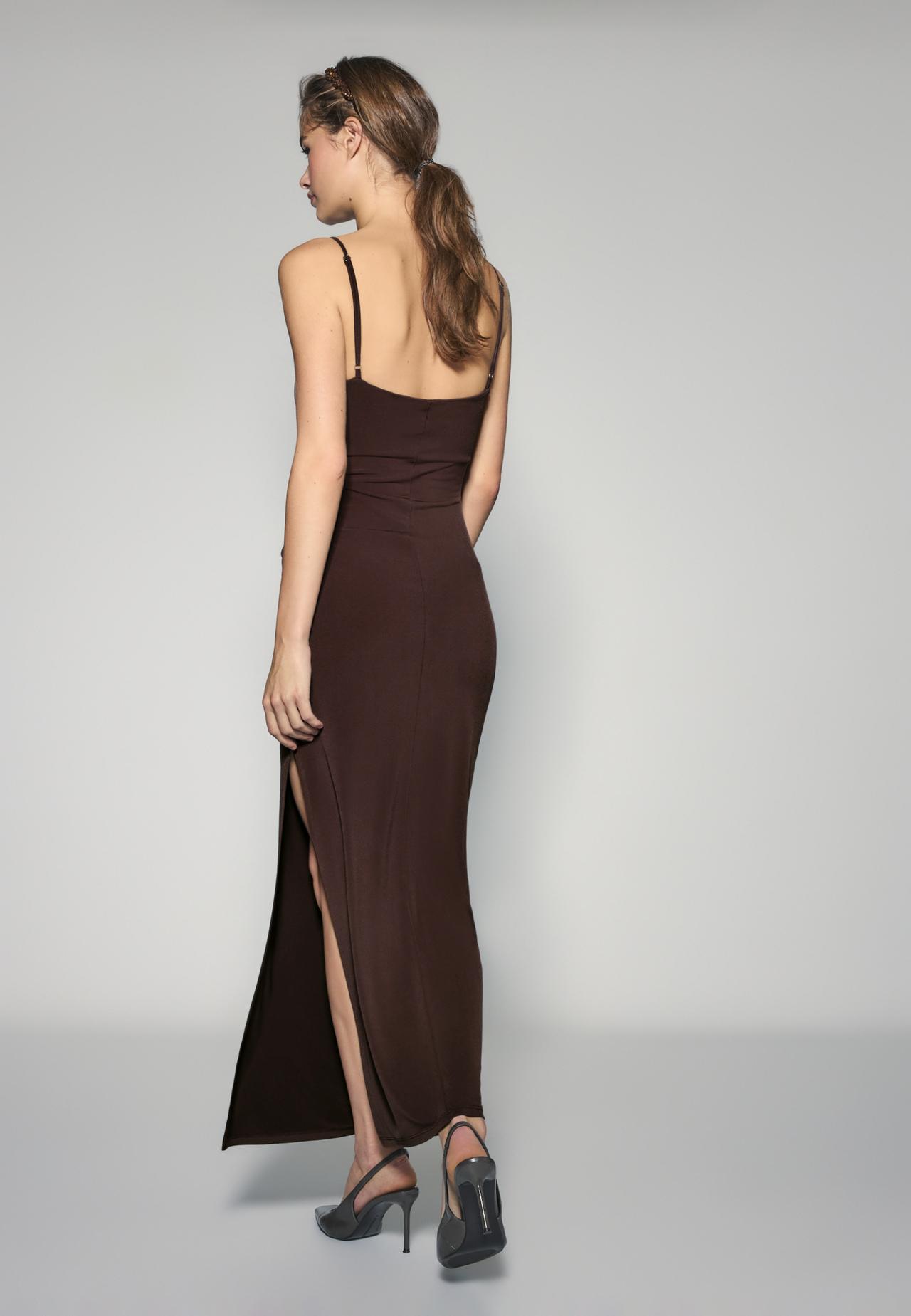 Gathered midi dress — Brown