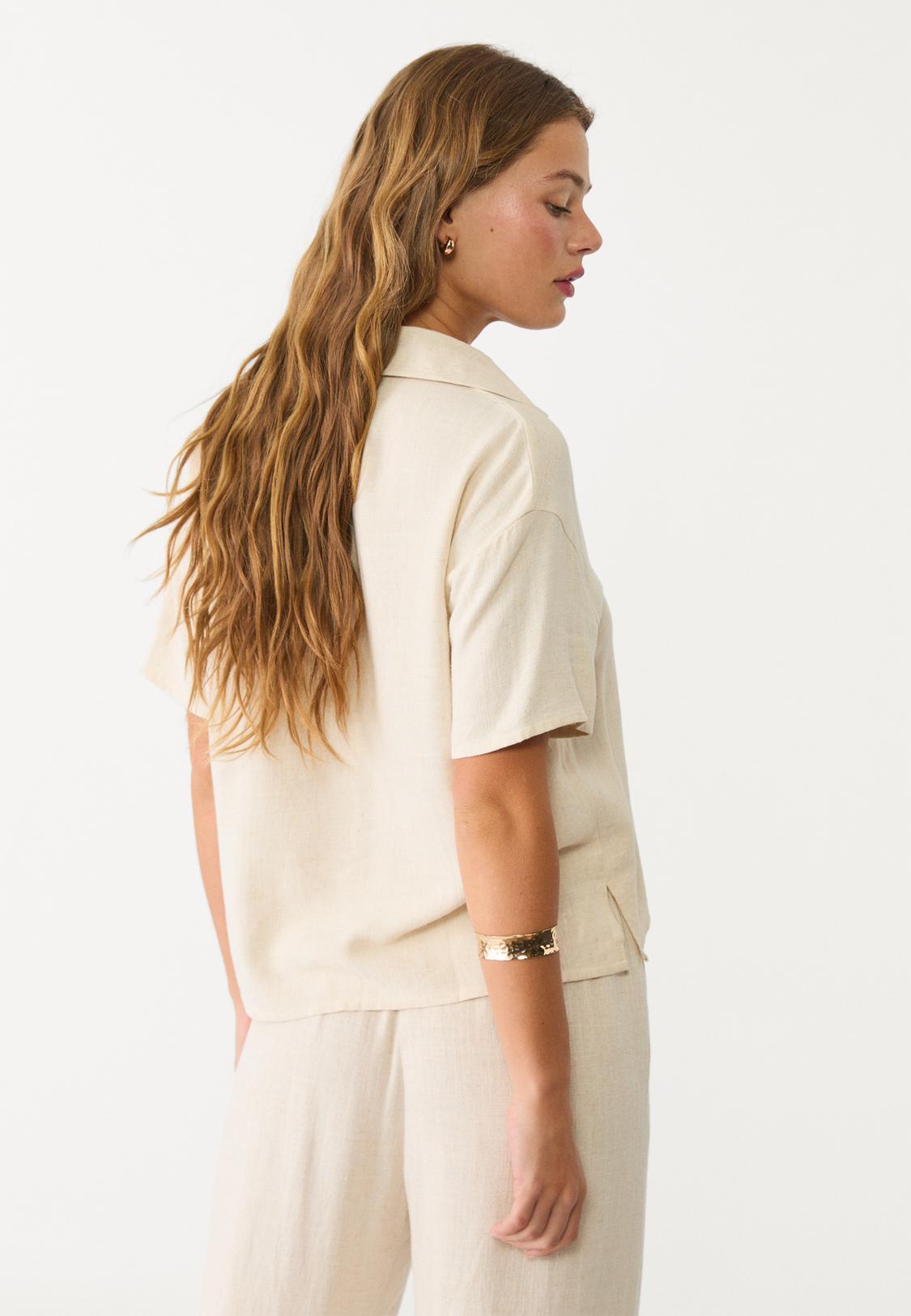 Blouse met korte mouw van linnenmix - Main Image