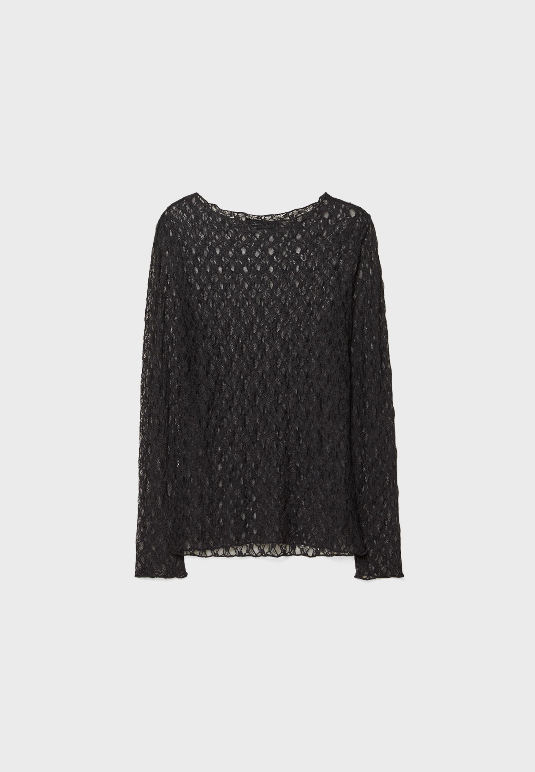 Long sleeve lace T-shirt — Black
