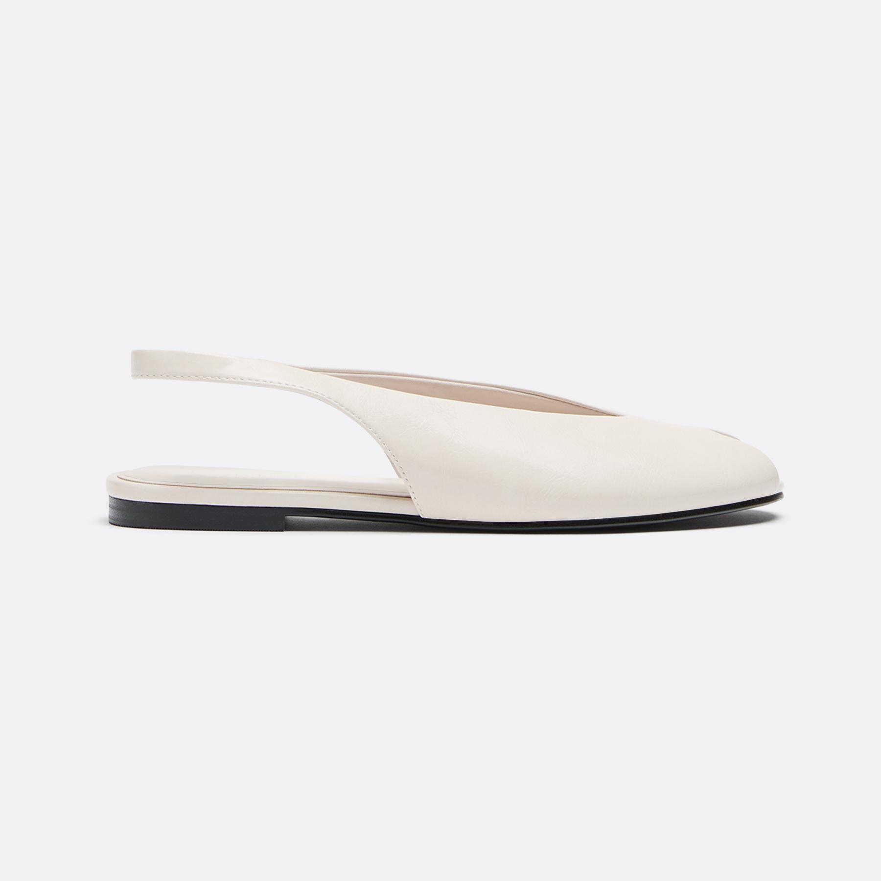 Flat peep toe slingback ballet flats — ECRU