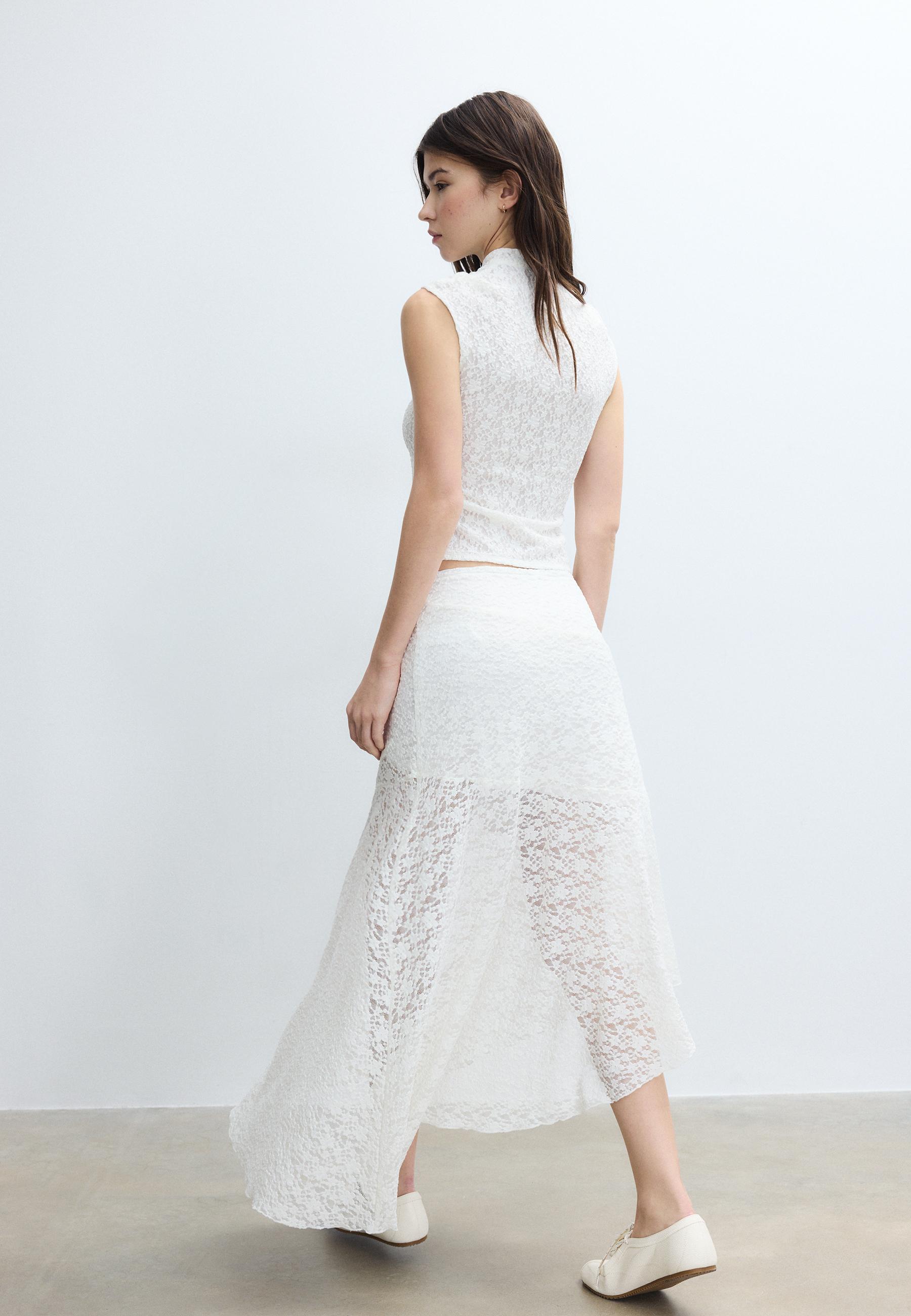 Asymmetric lace midi skirt — Ecru