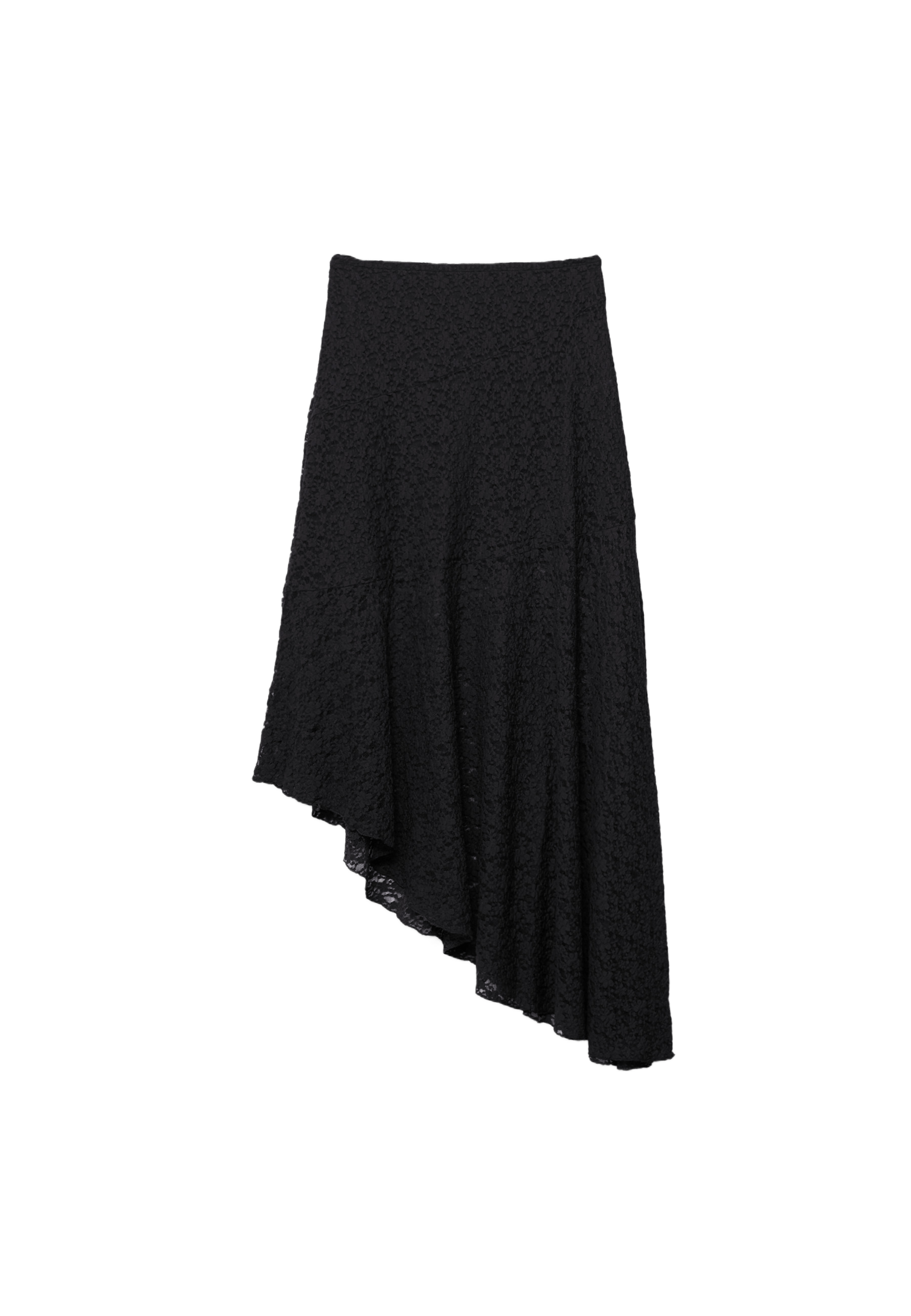 Asymmetric lace midi skirt — Black
