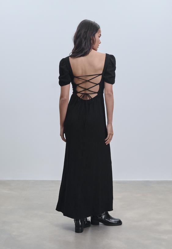 vestido largo fluido espalda cruzada