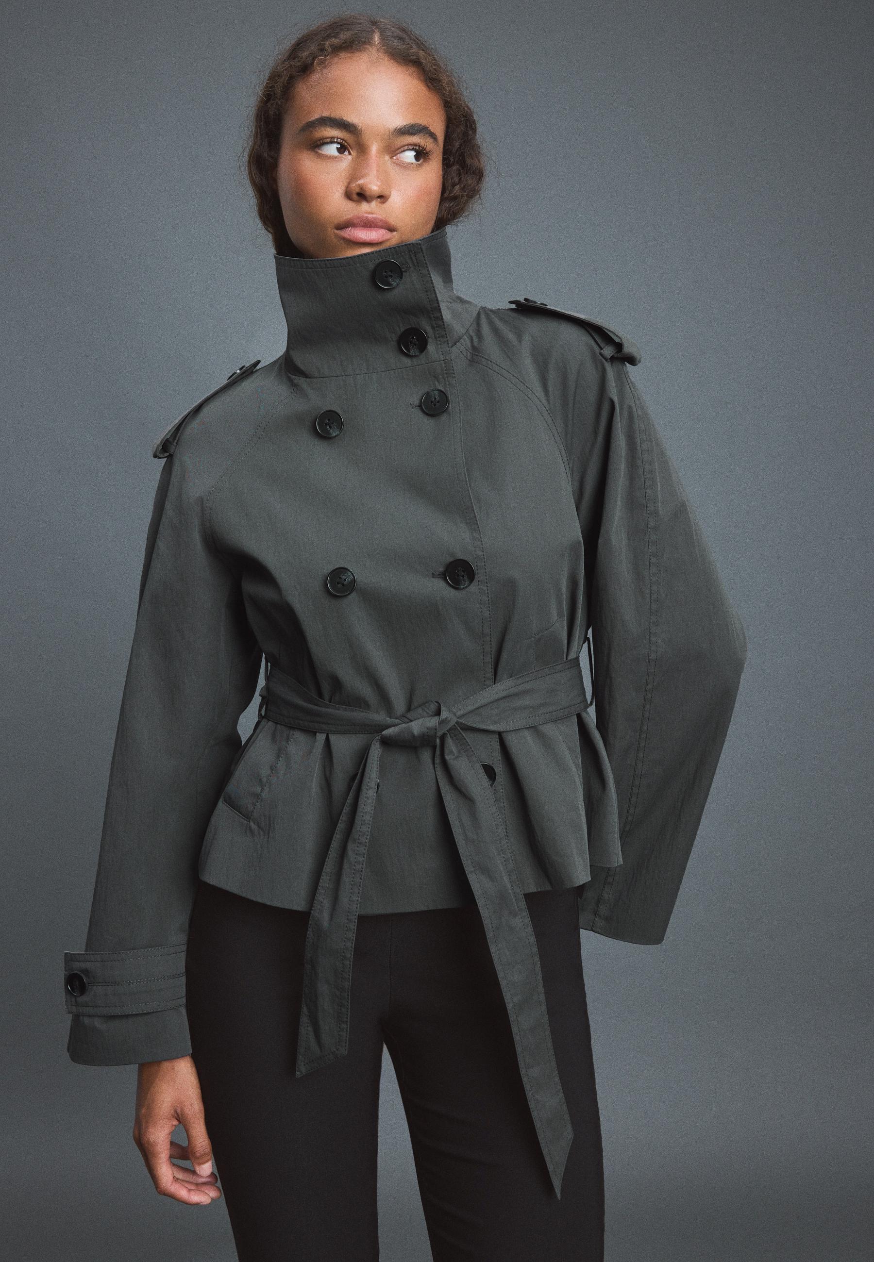 High-neck trench coat with belt - Women's fashion | Stradivarius