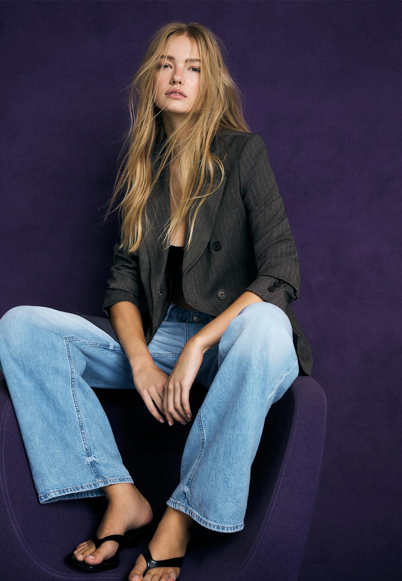 Tailored striped blazer with buttons — Grey