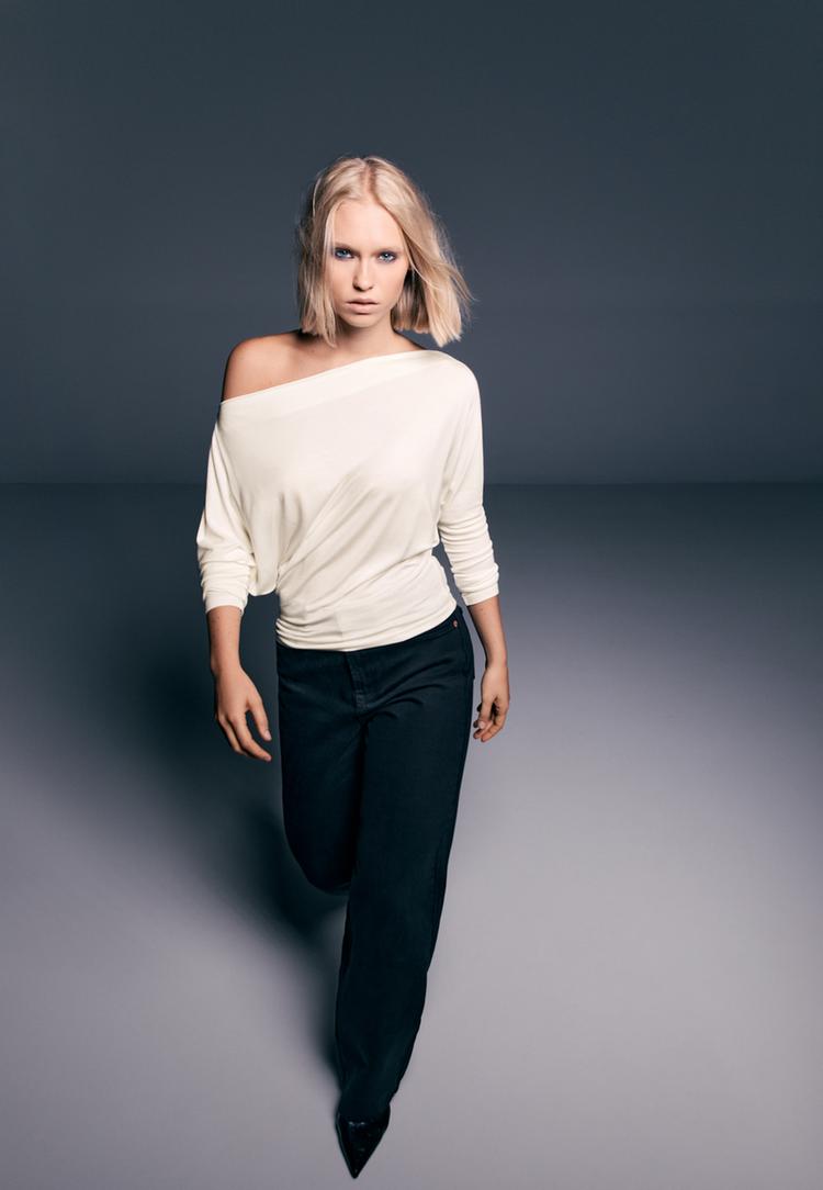 Stradivarius Tricou Asimetric Modal Ecru Xl