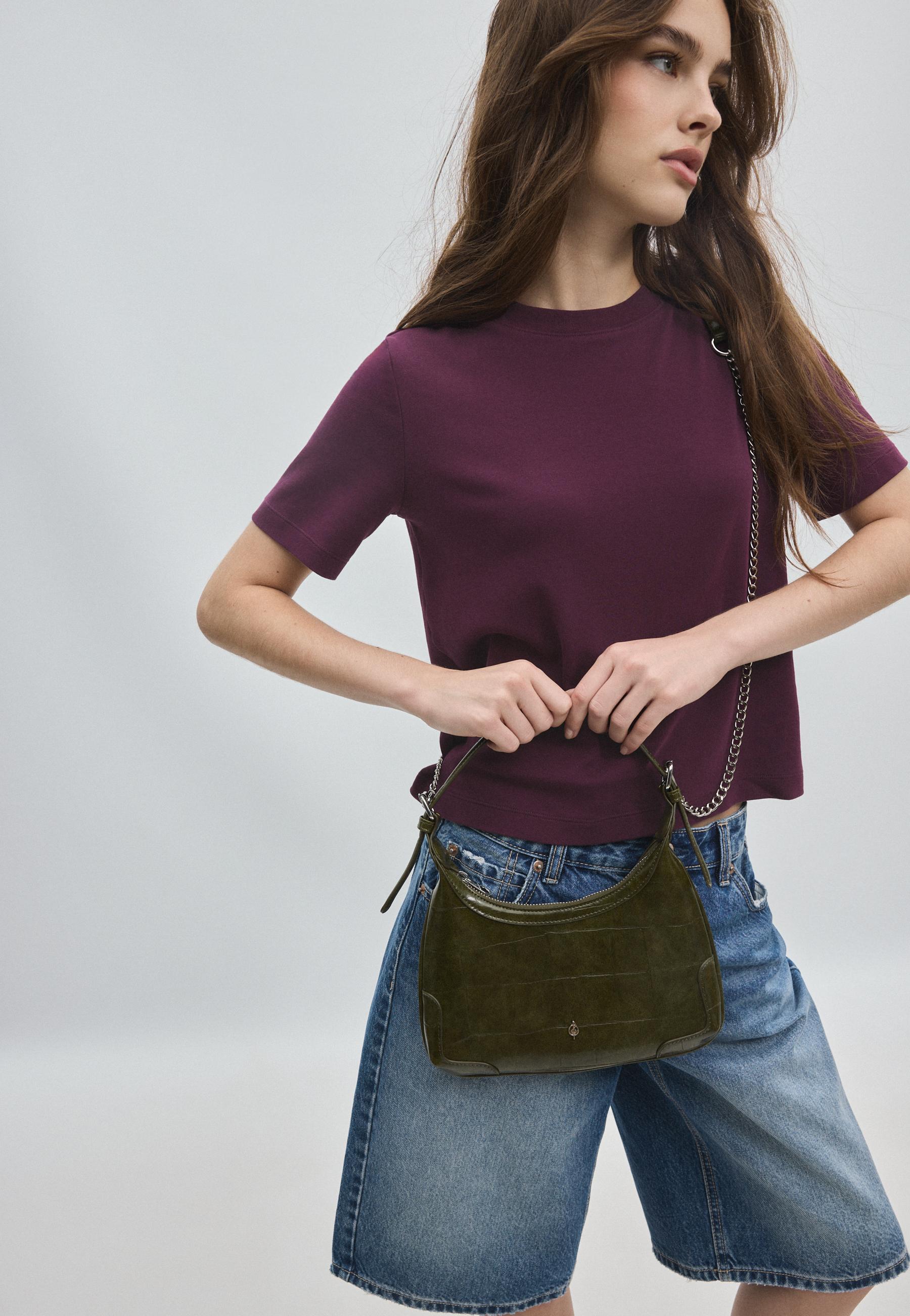 Mock croc mini chain shoulder bag — Khaki