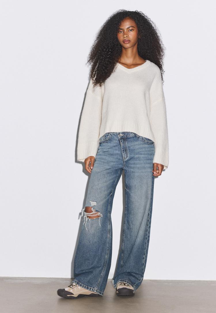 Stradivarius Tricot trui met V-hals  Ecru XS
