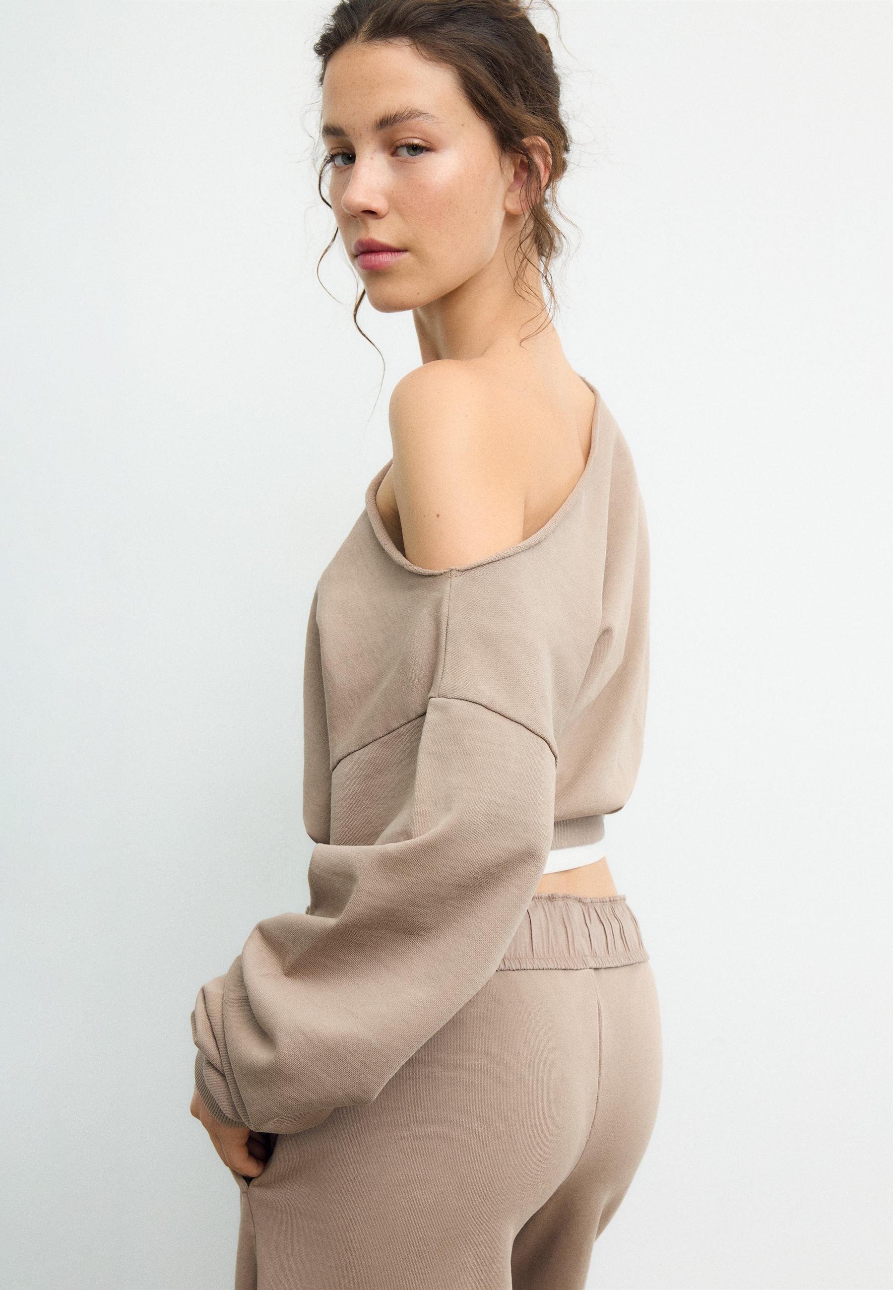 Washed effect cropped sweatshirt — Beige