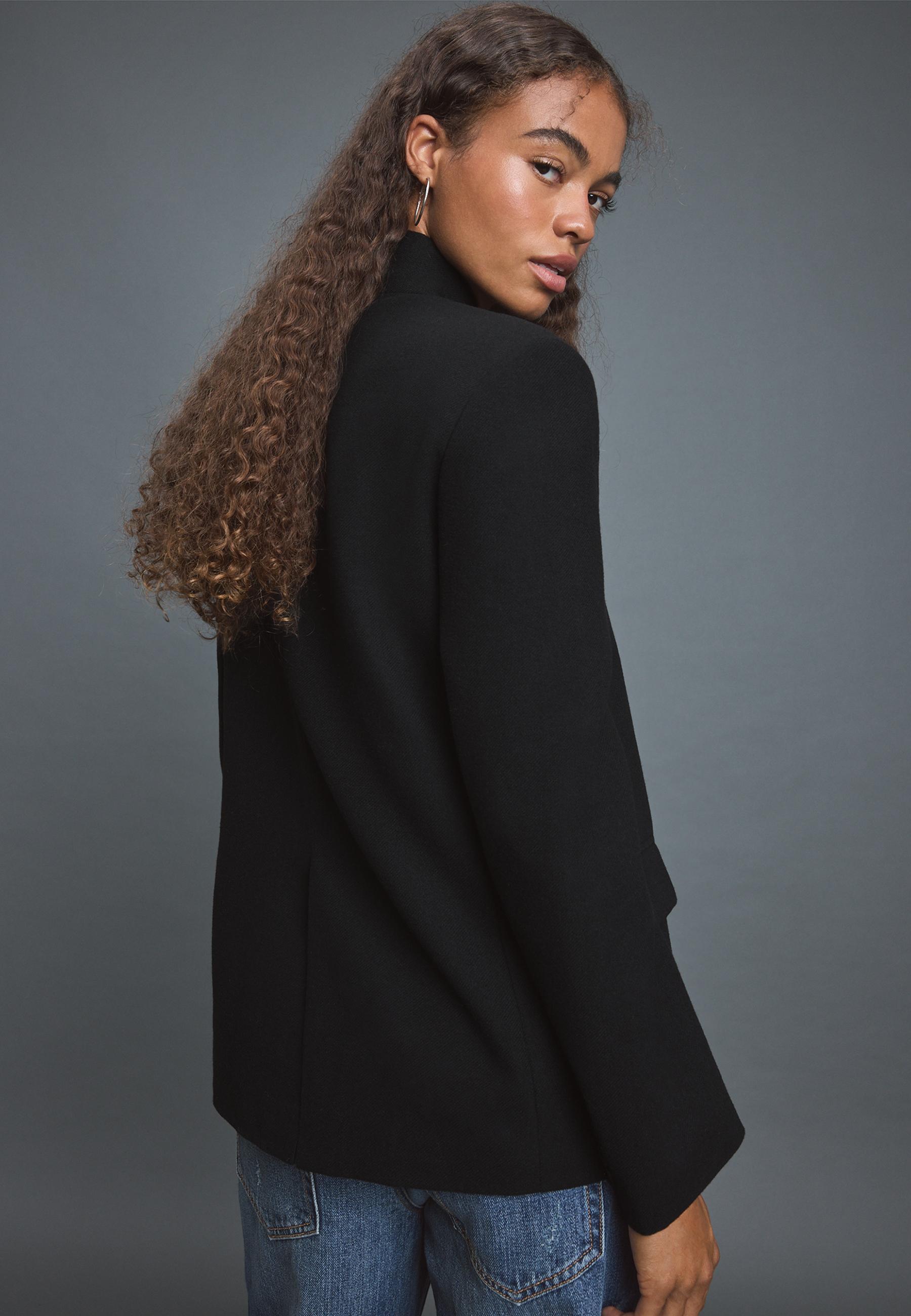Asymmetric wool-blend blazer — Black