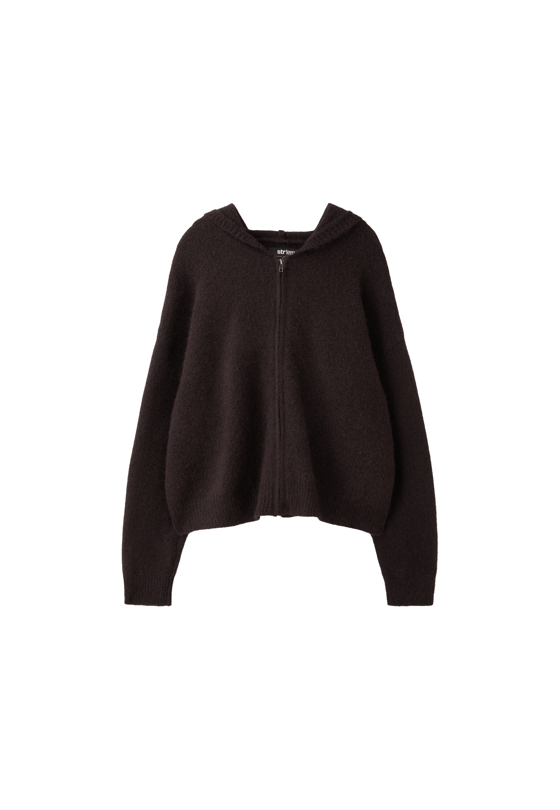 Zipped hooded knit cardigan — Brown