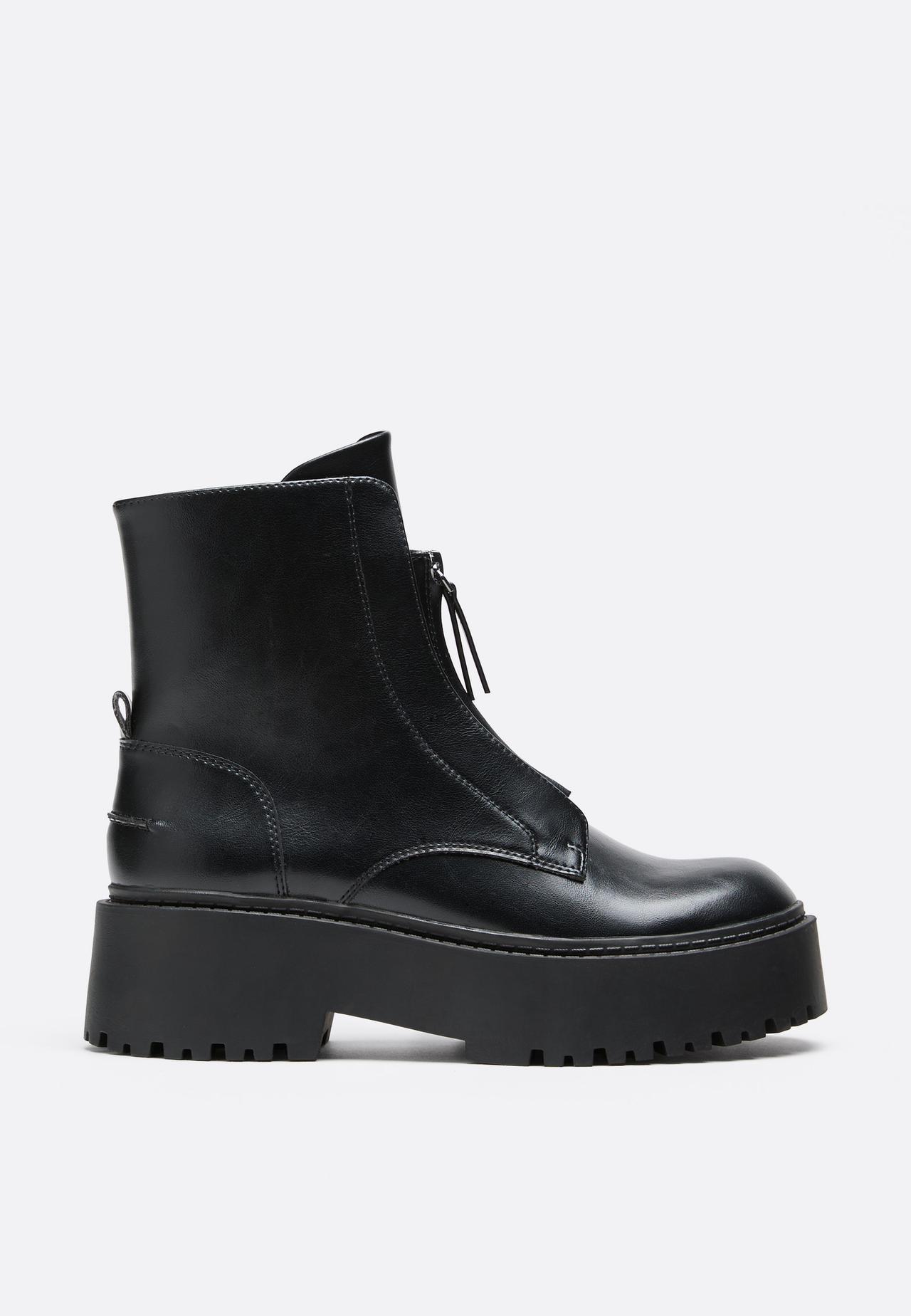 Flat platform zip ankle boots — BLACK