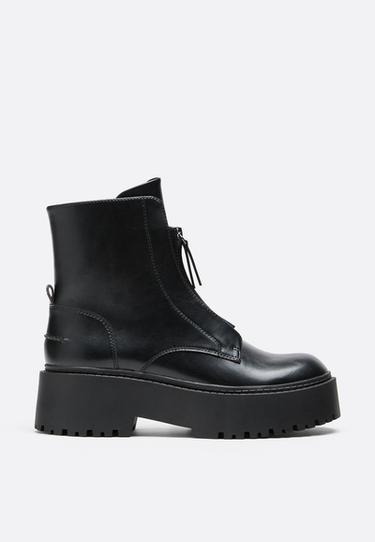 Flat platform zip ankle boots — BLACK  2