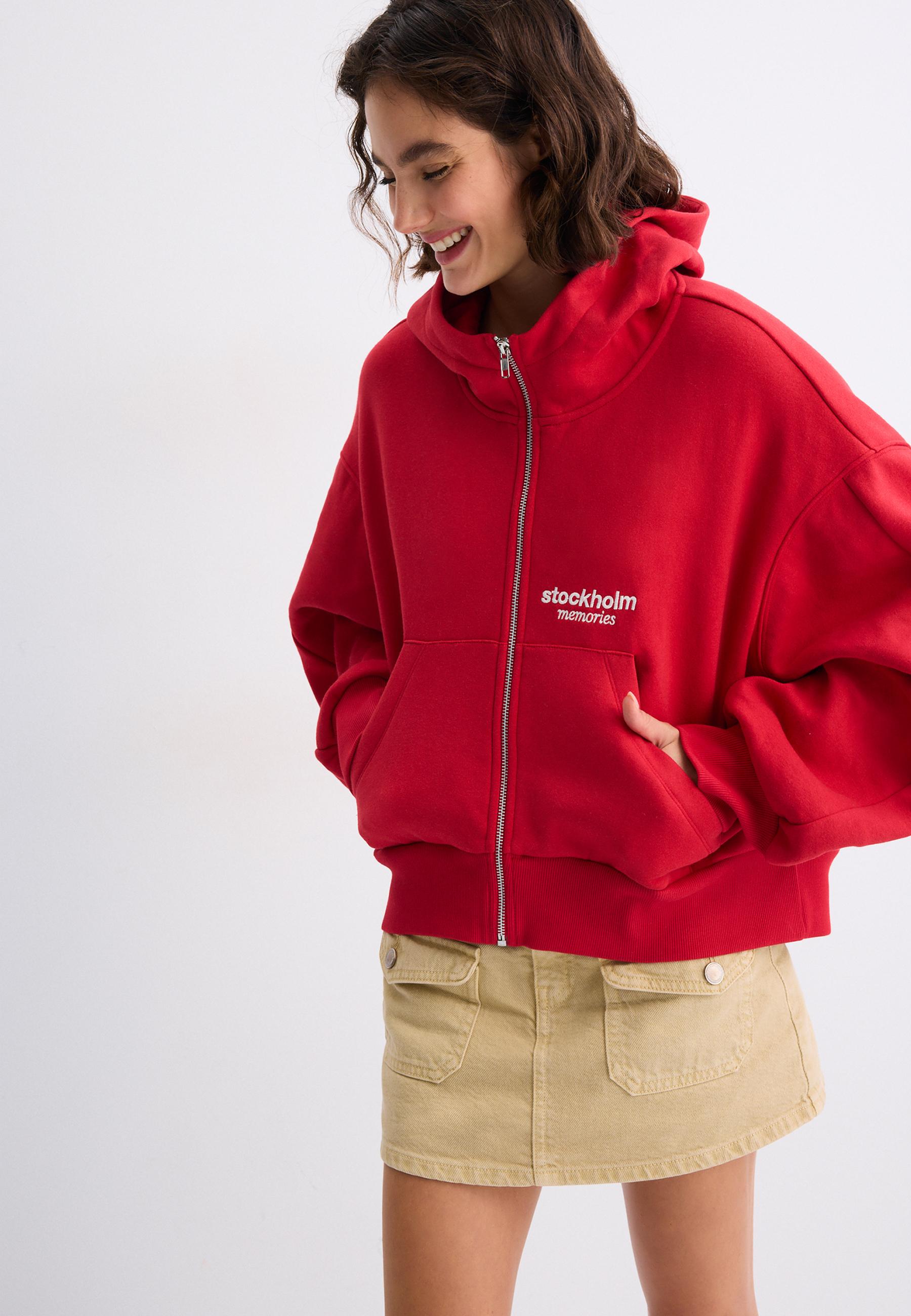 Stradivarius Fermuarlı kapüşonlu sweatshirt görsel 4