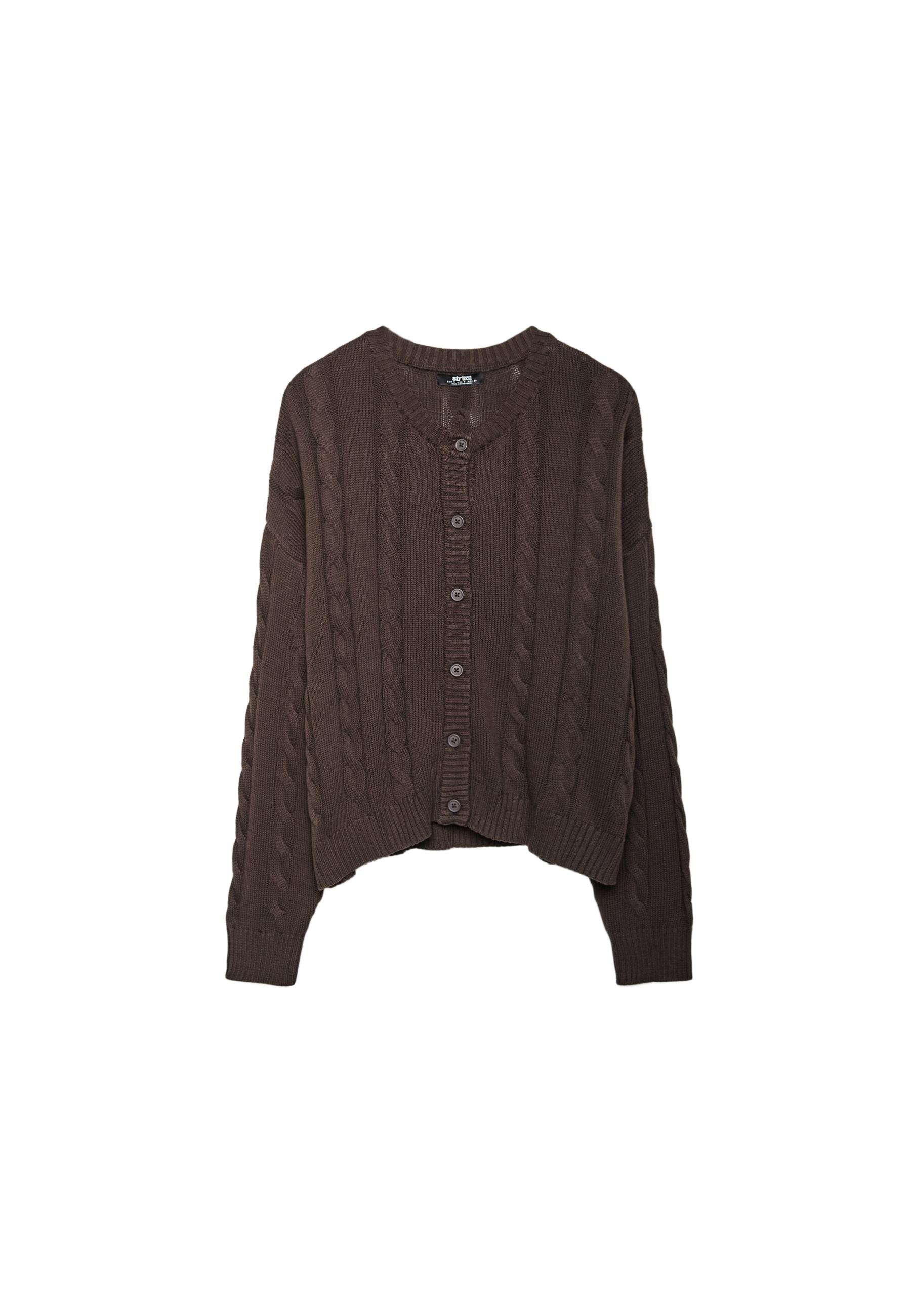 Button-up cable knit cardigan — Brown