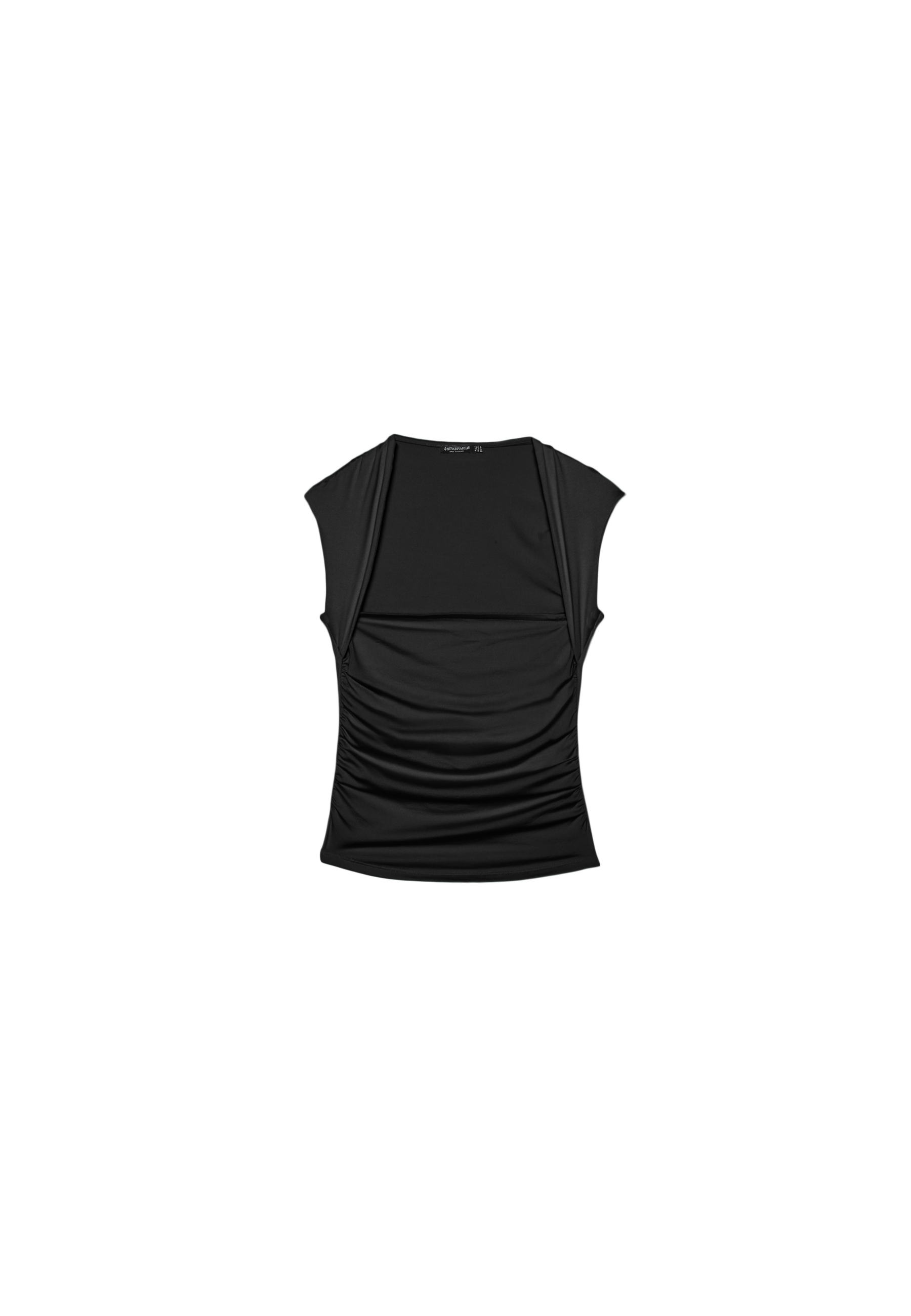 Polyamide Ruched Square Neck T-Shirt — Black
