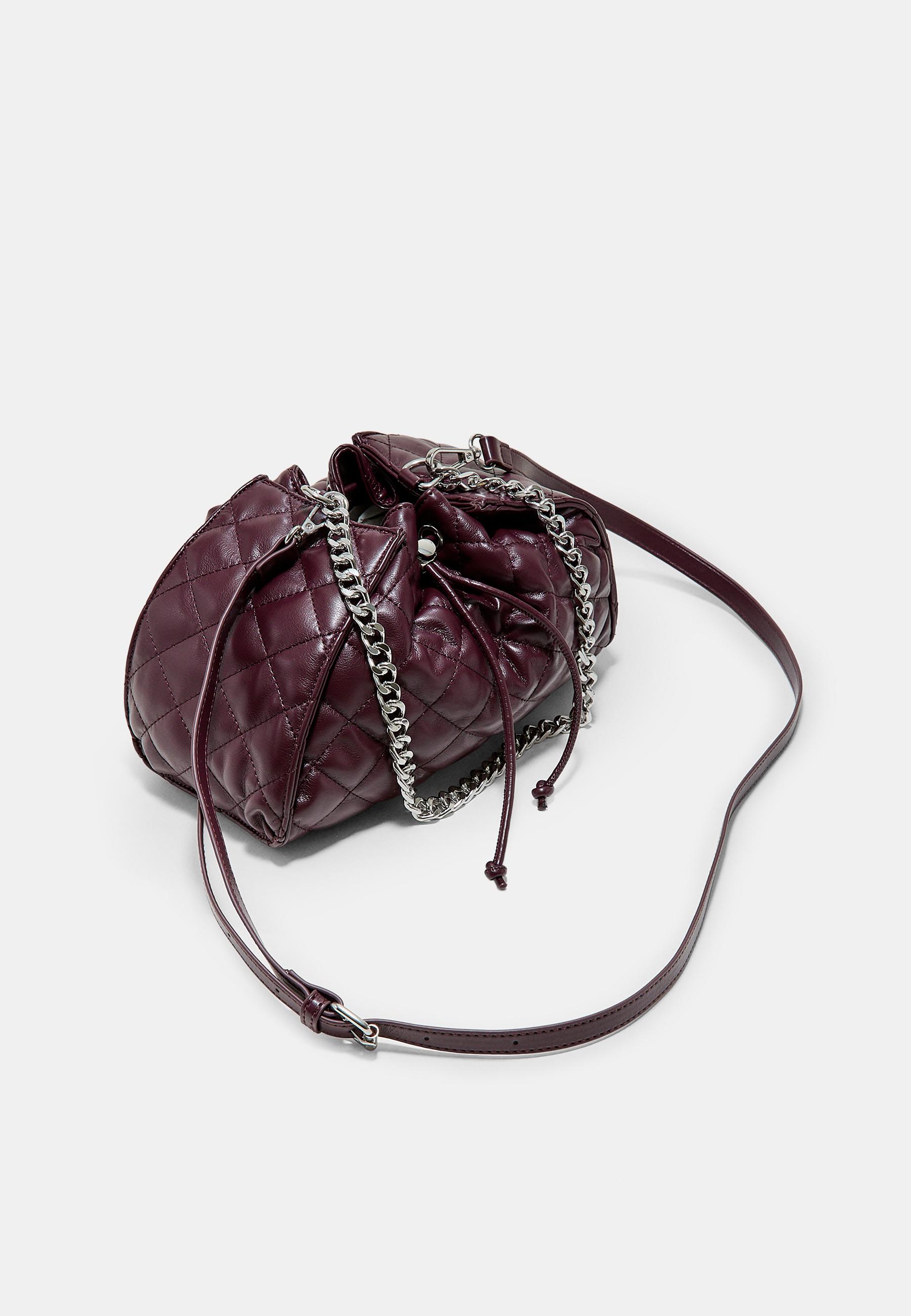 Quilted gathered shoulder bag — Burgundy