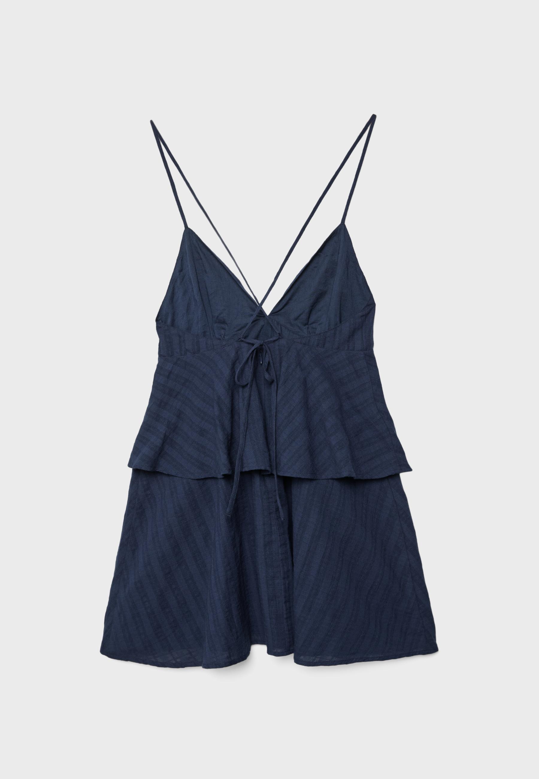 Short ruffled strappy dress — Dark blue
